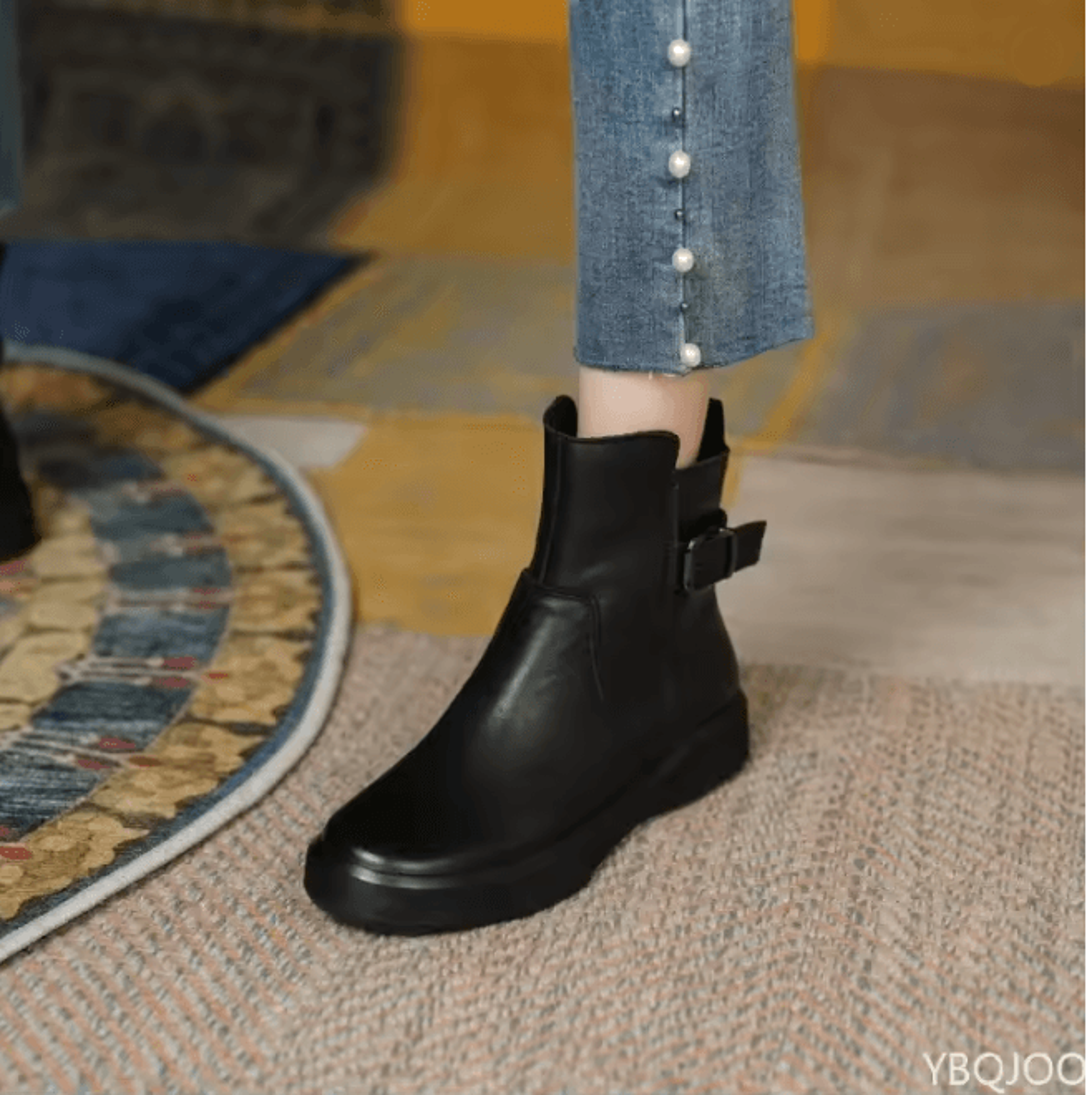 Womens Retro Leather Ankle Boots Casual Platform Short Boots 2