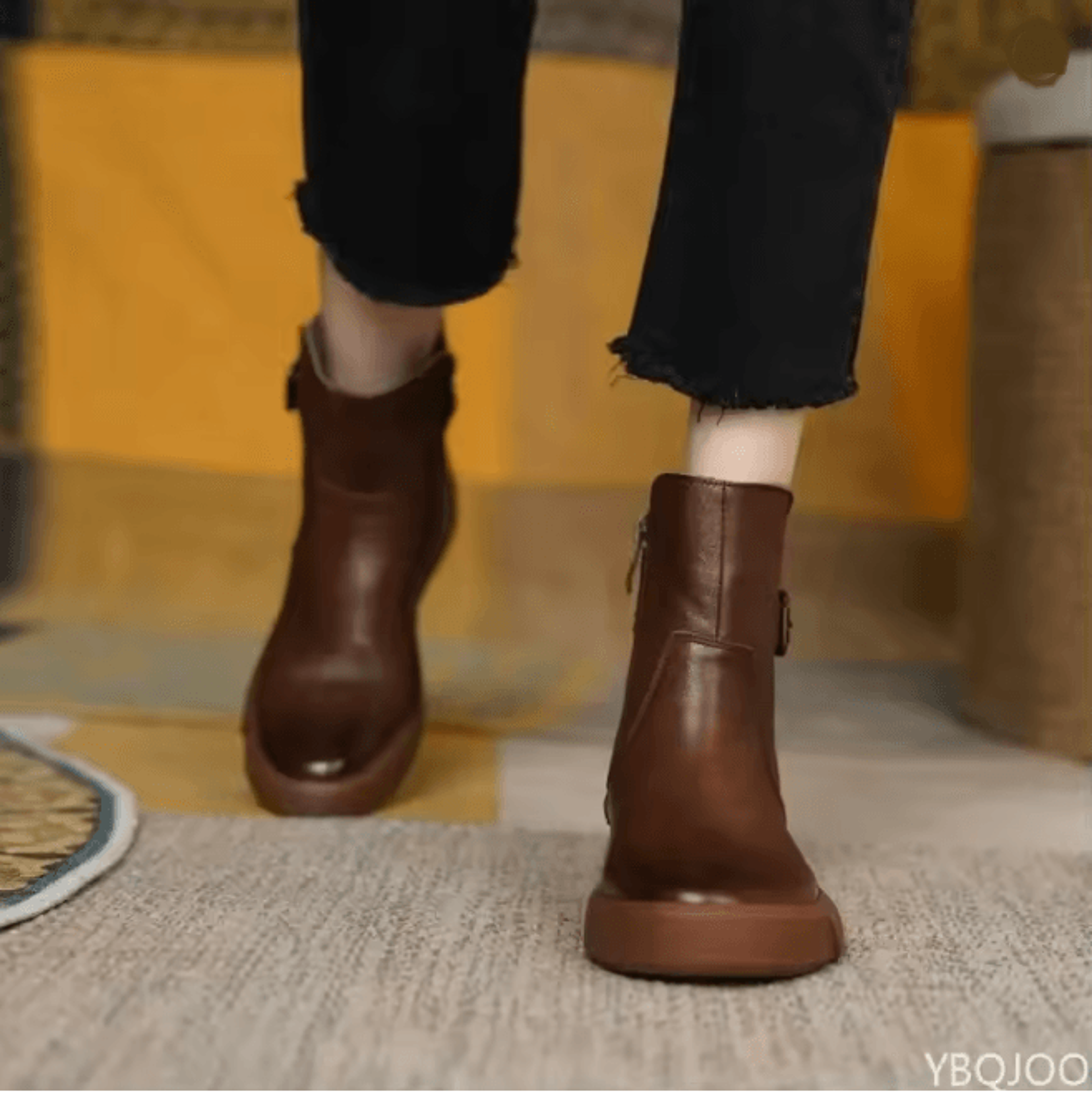 Womens Retro Leather Ankle Boots Casual Platform Short Boots 3