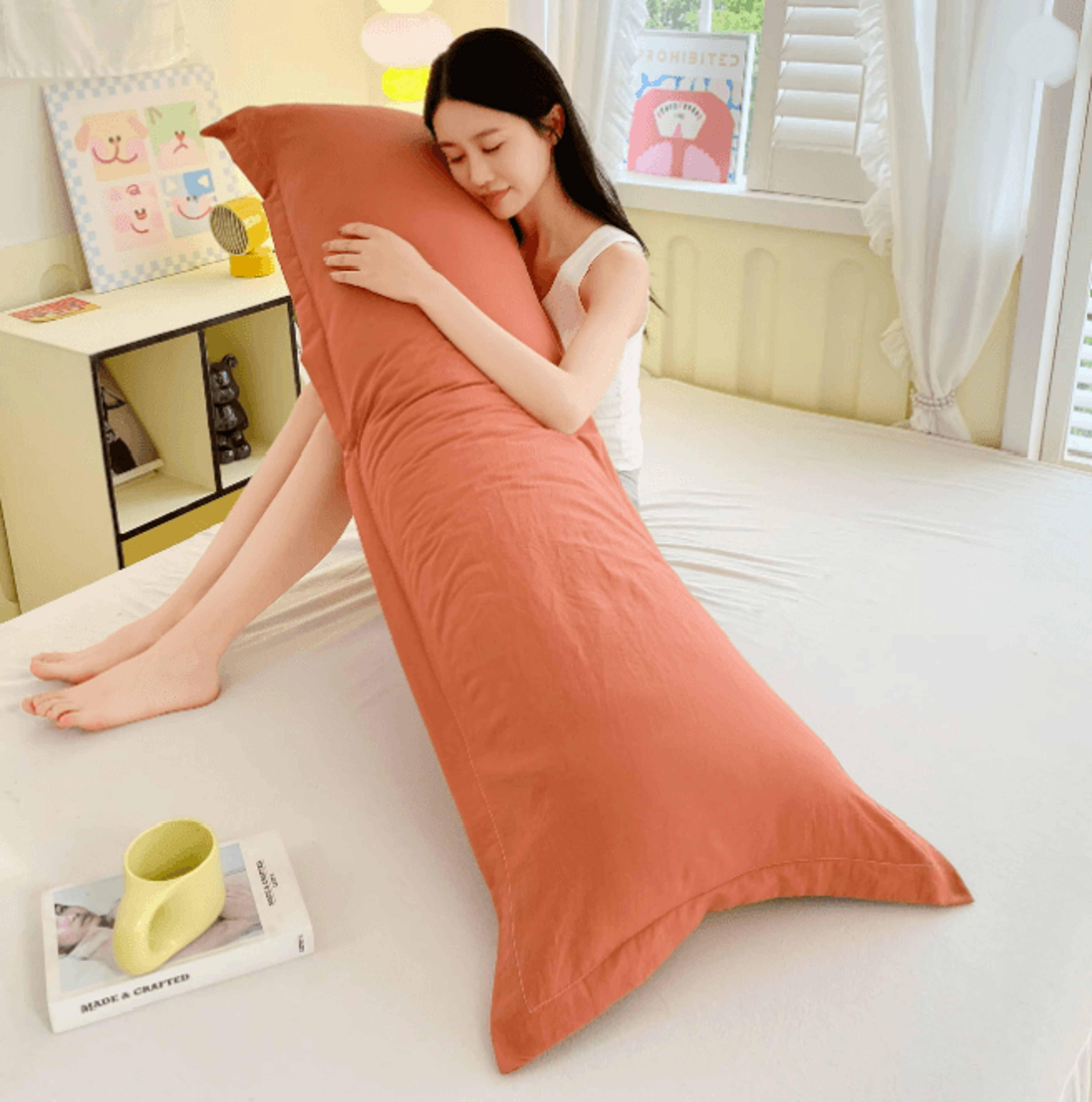 Ultra Soft Washed Long Body Pillowcase For Couples Extra Long Solid Color Pillow Cover 2