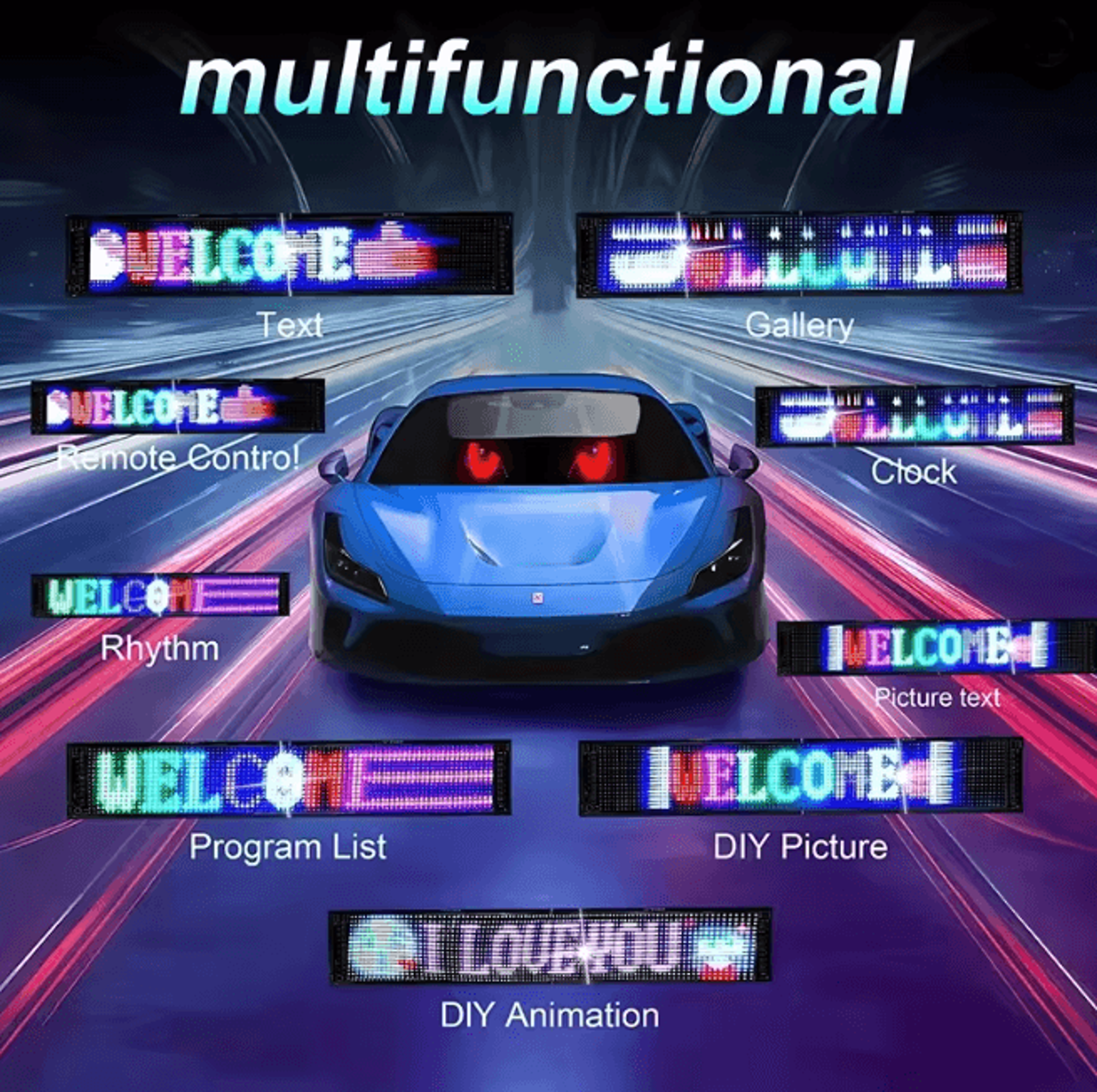 LED Matrix Car Windshield Display With App Control Flexible LED Car Display Panel 2