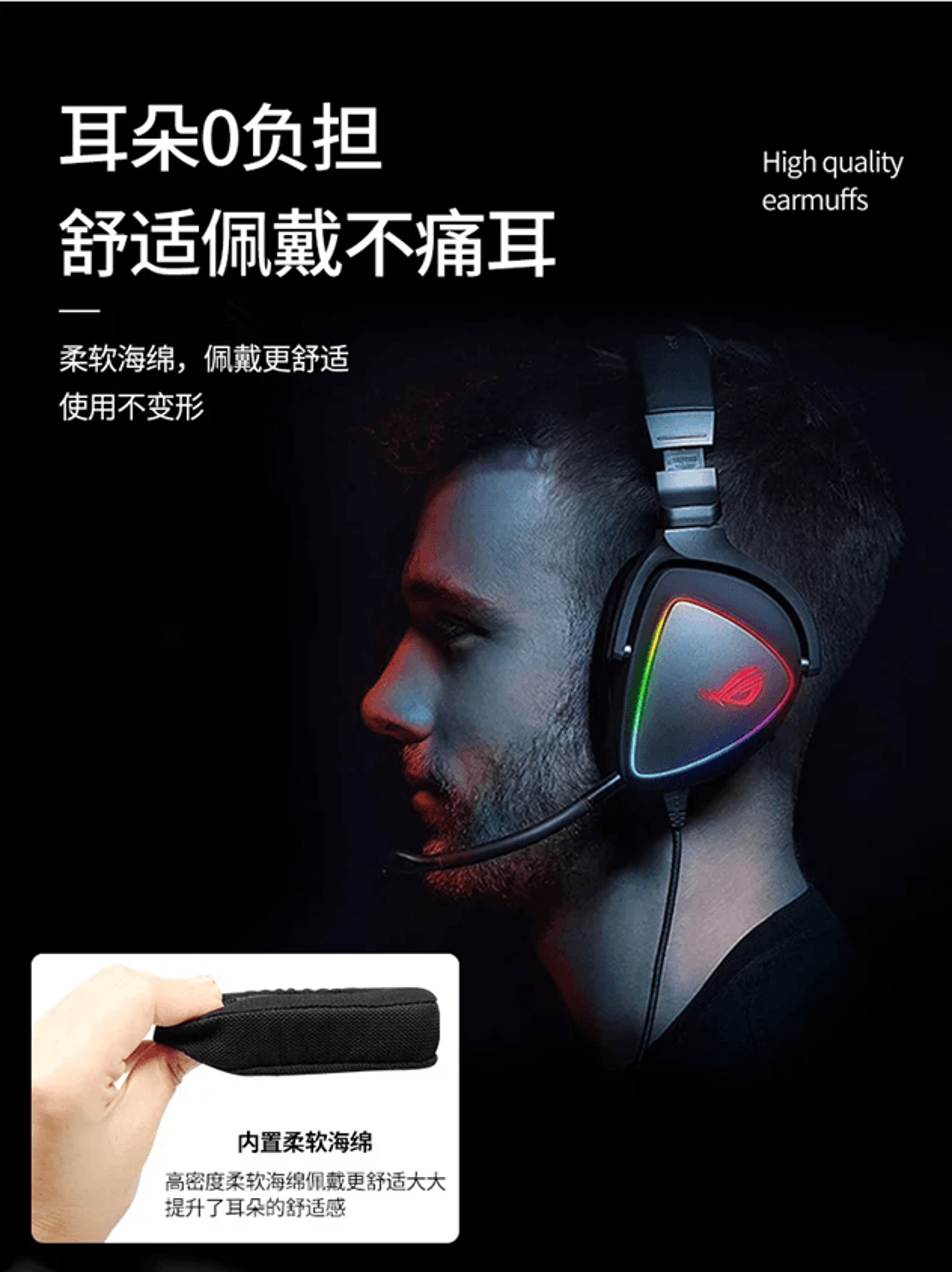 Replacement Ear Pads For ASUS ROG Delta Gaming Headset Soft Memory Foam Cushions 2