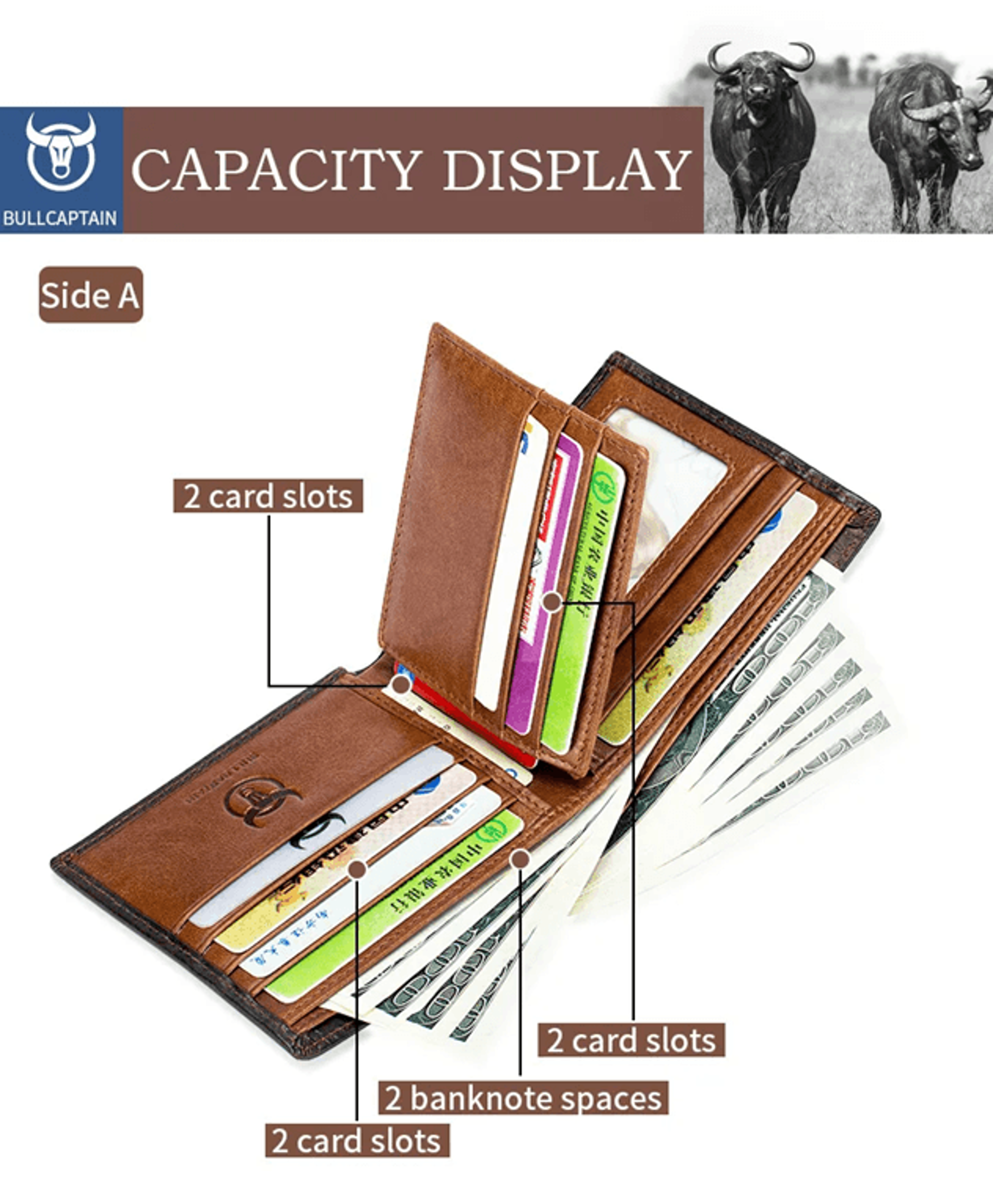 Bullcaptain RFID Blocking Leather Bifold Wallet Slim Mens Card Holder 2