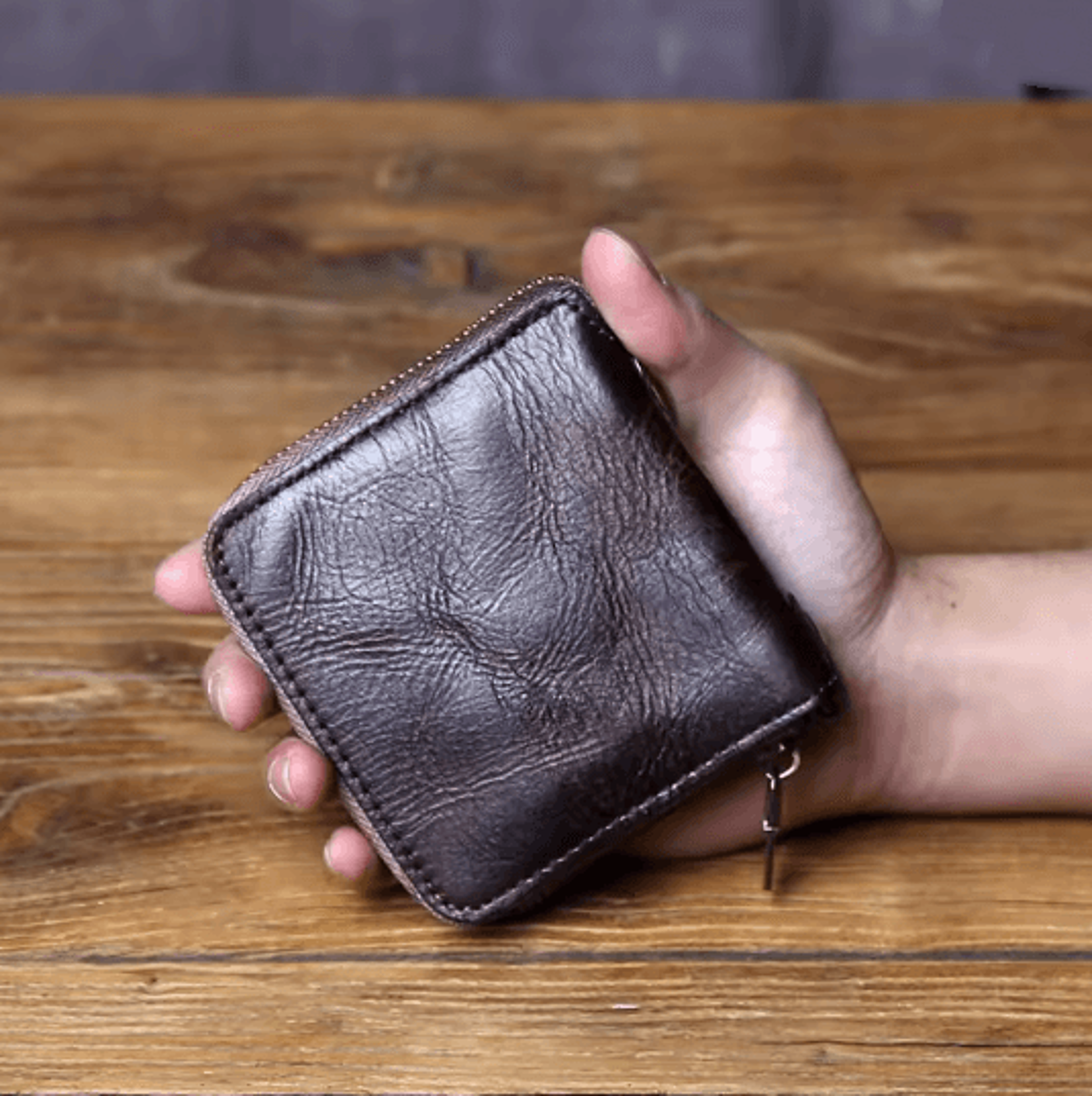 Retro Genuine Leather Coin Purse Wallet With Card Holder And Zipper 2