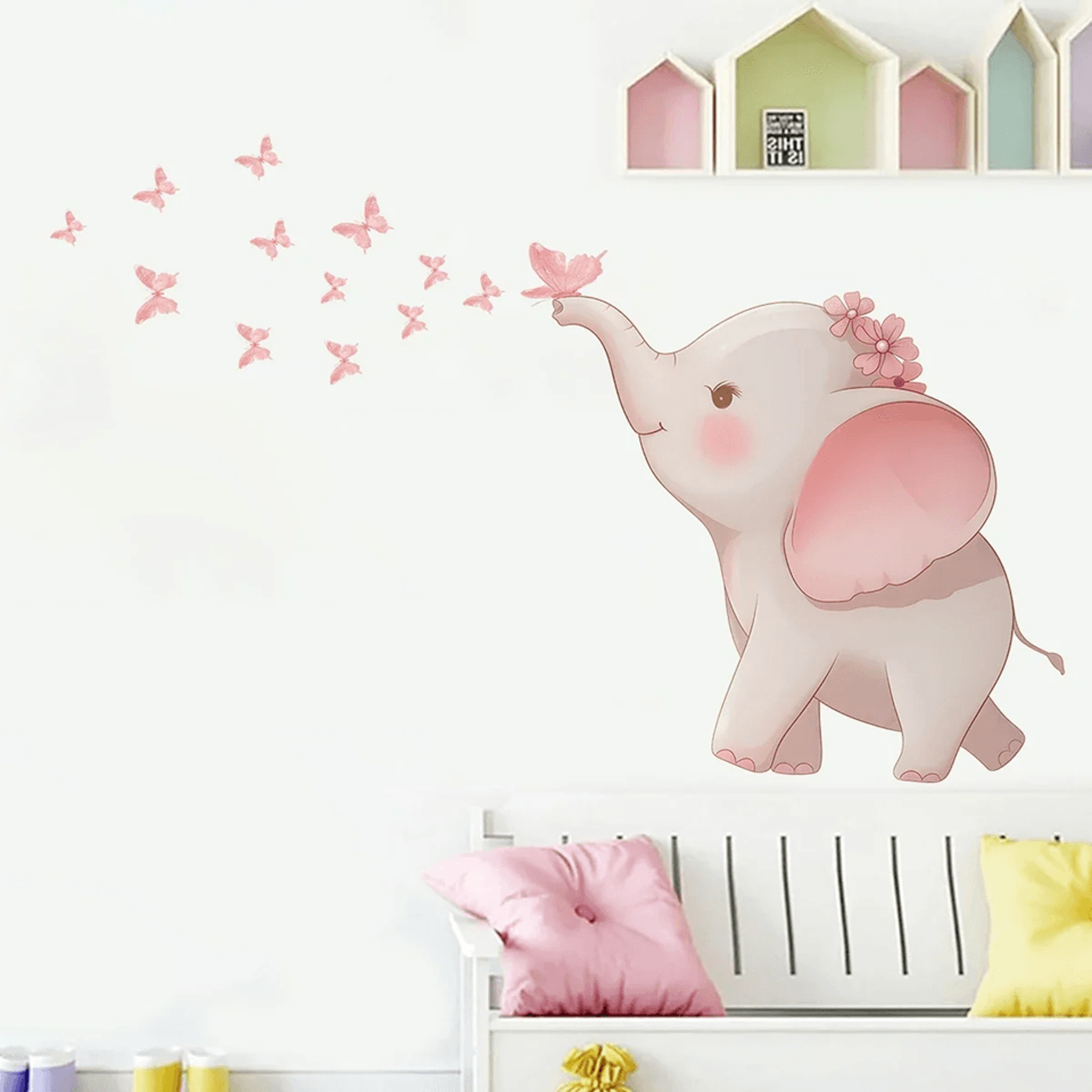 Cute Elephant Butterfly Wall Stickers Kids Room Wall Decals Nursery Decor 3