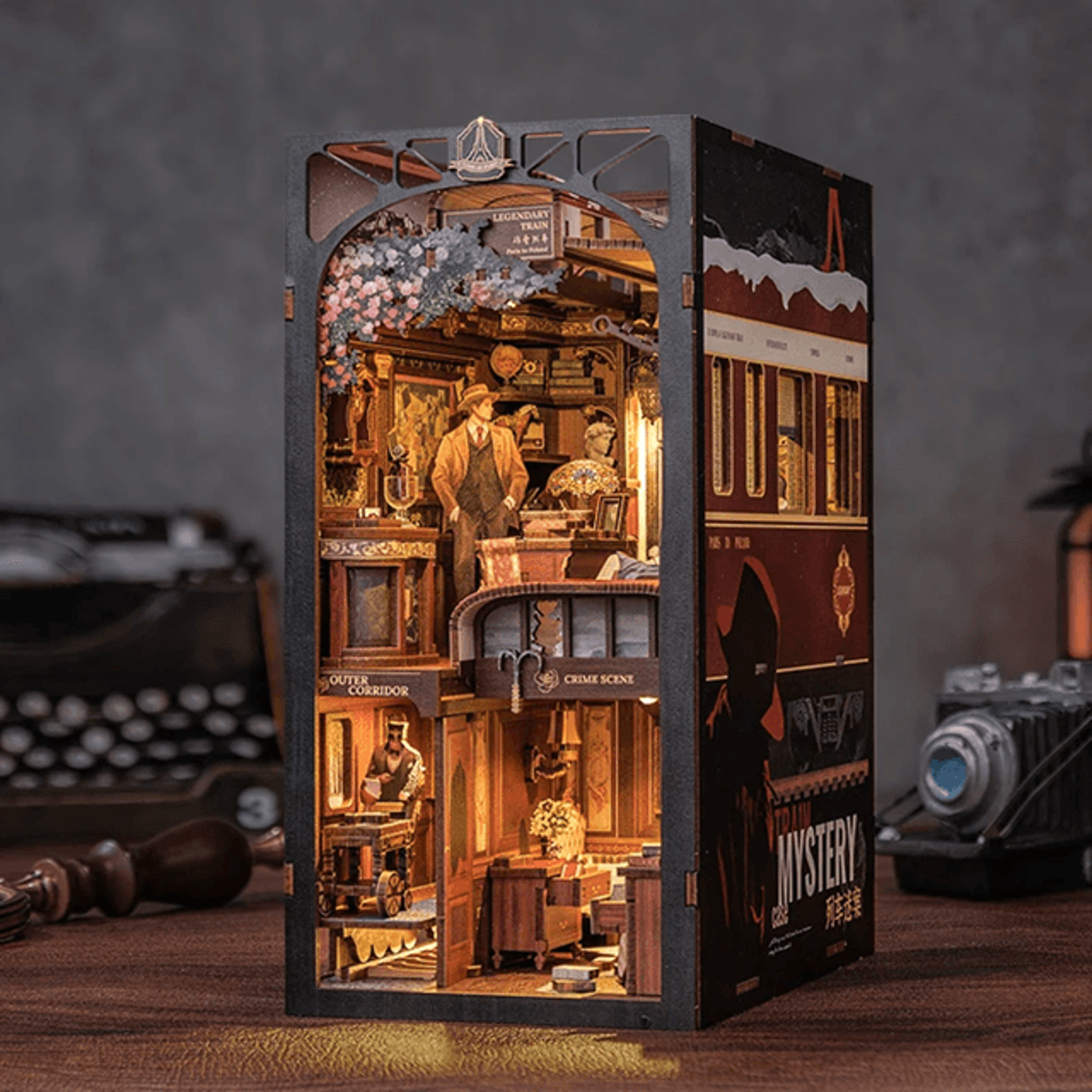 DIY Book Nook Kit Detective Train Mystery Wooden Puzzle Bookshelf Insert 1