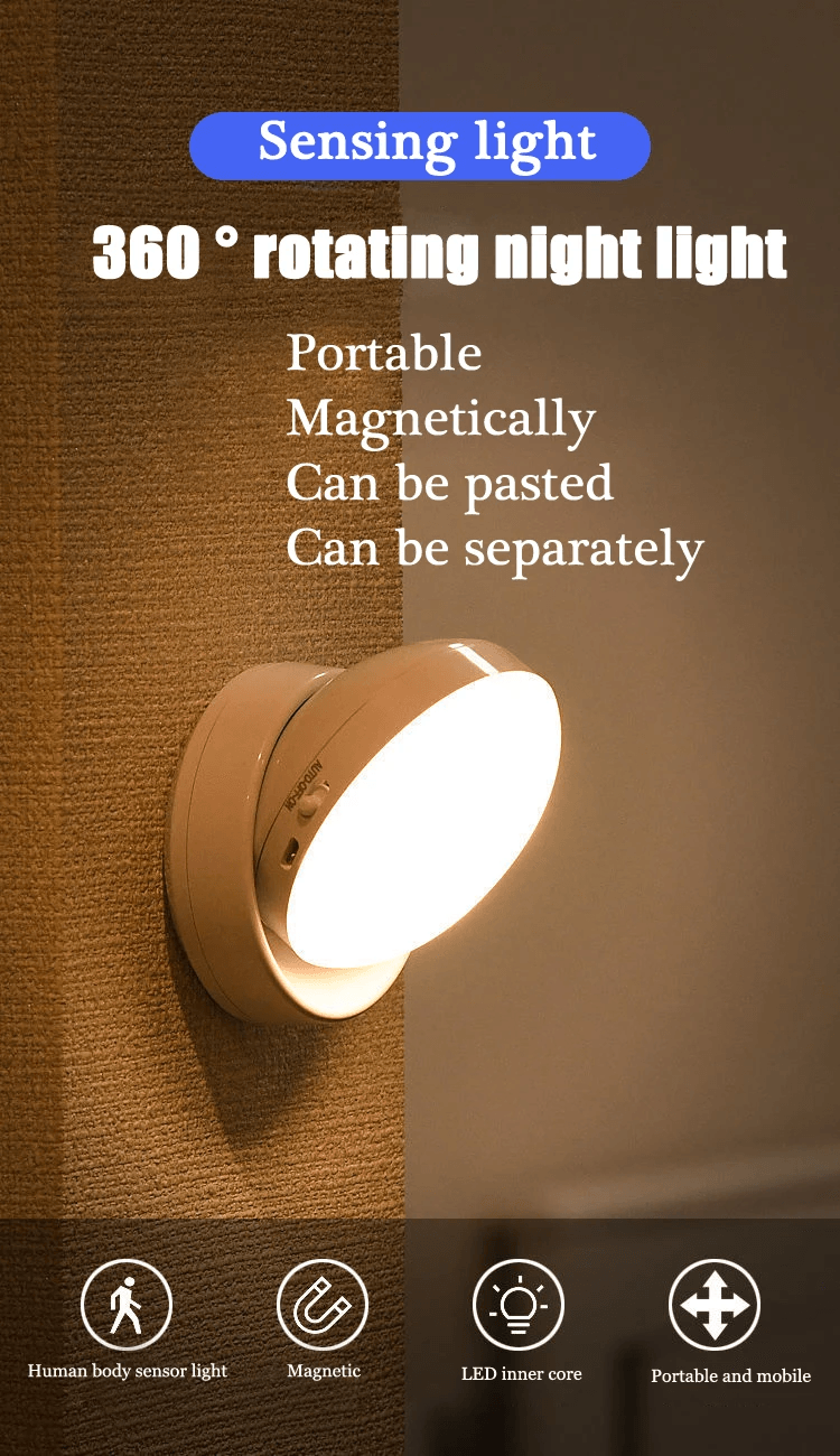 USB Rechargeable Motion Sensor LED Night Light For Bedroom And Hallway 0