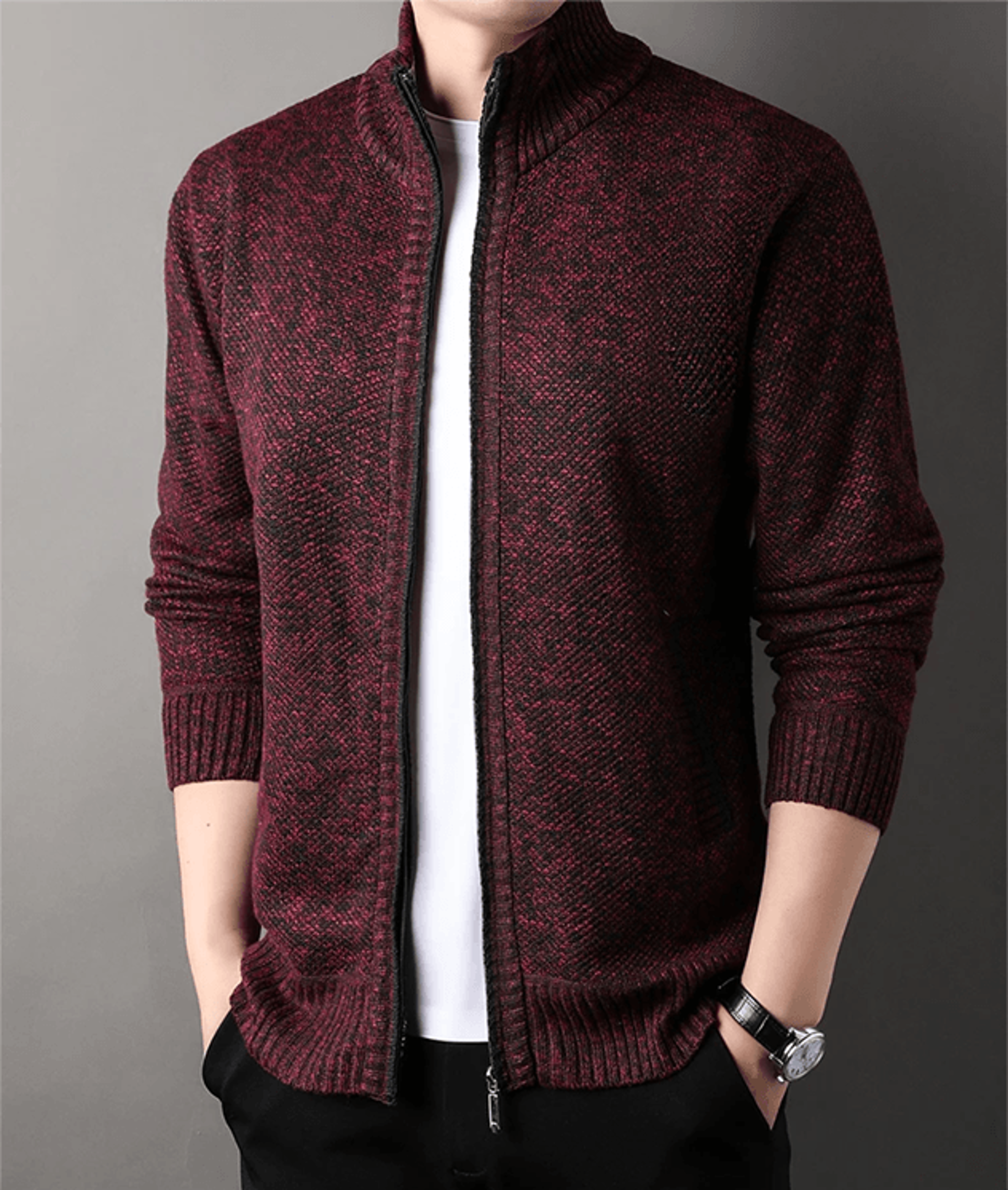 Mens Stand Collar Knit Cardigan Sweater Jacket 4
