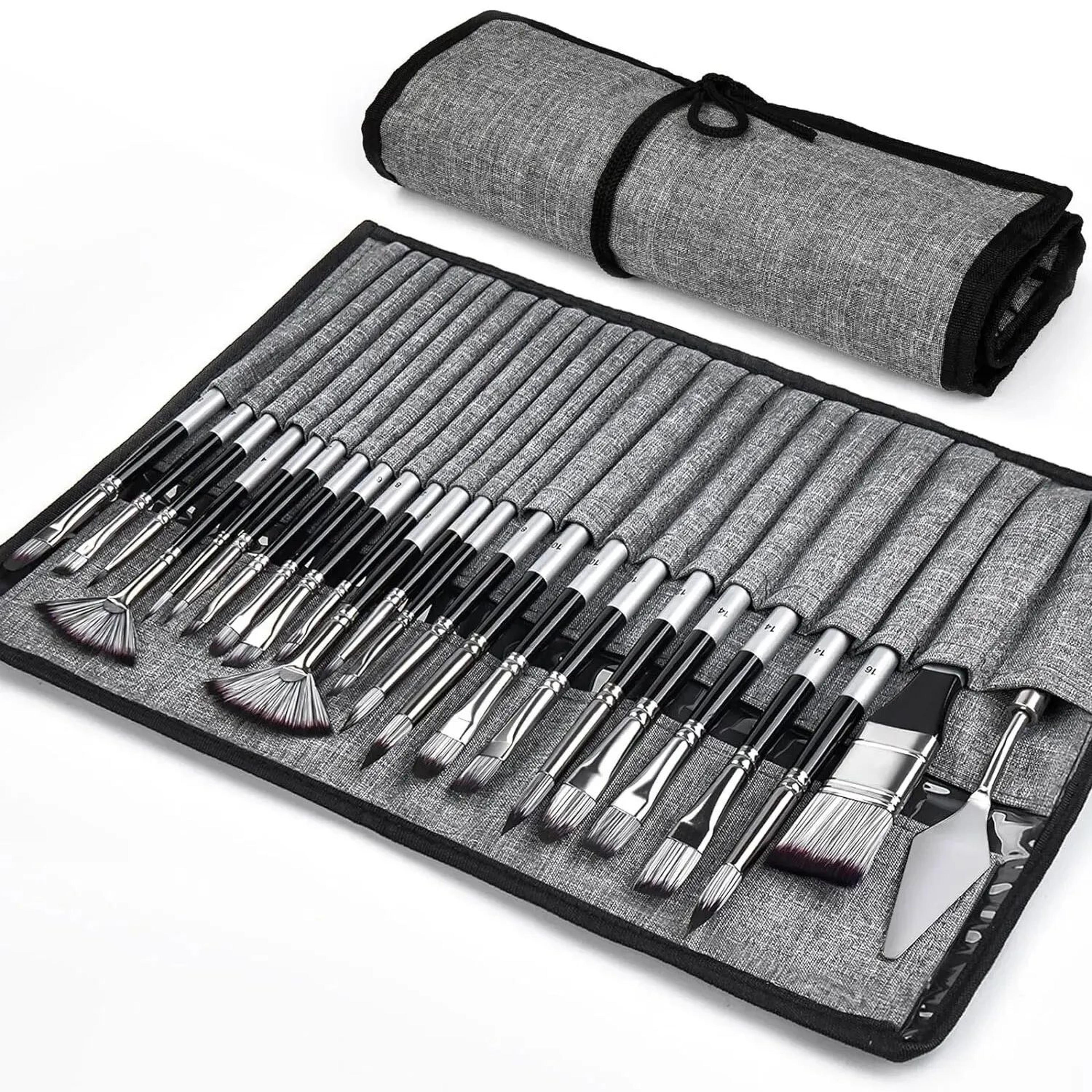 24 piece professional paint brush set for acrylic oil and watercolor artists