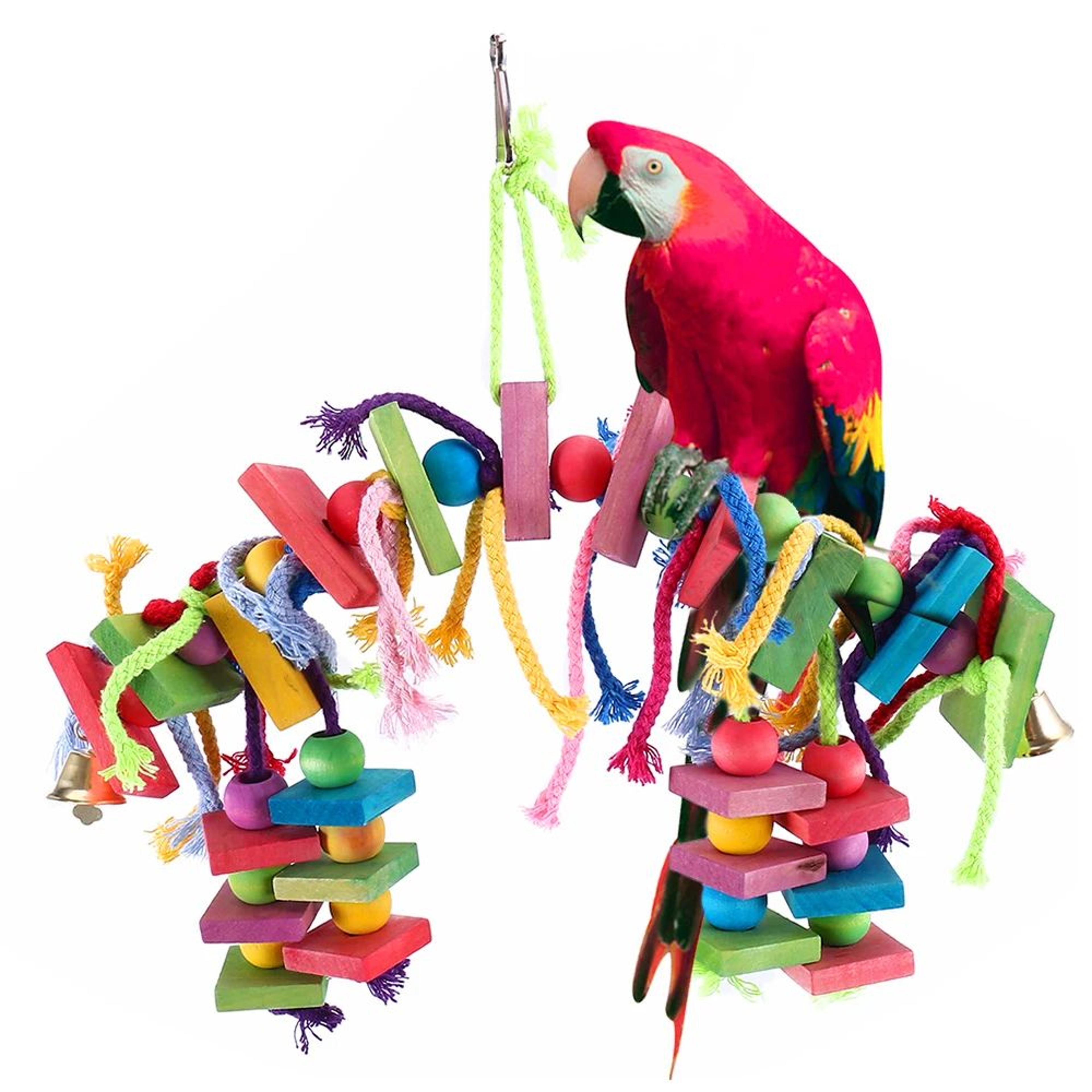 parrot chew toy wooden rope bird swing foraging training toy