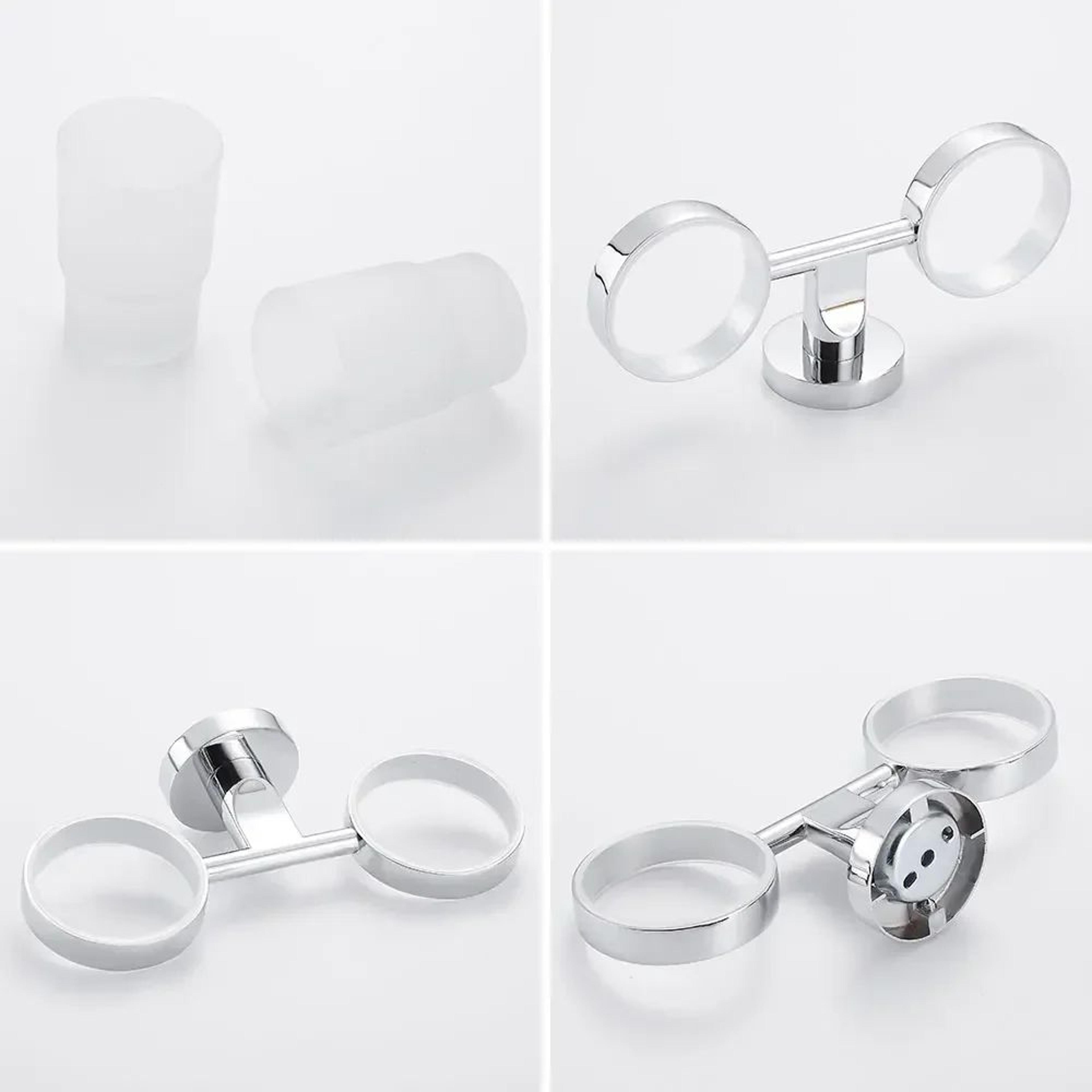 Wall Mounted Toothbrush Holder With Cups Double Tumbler Bathroom Organizer 1