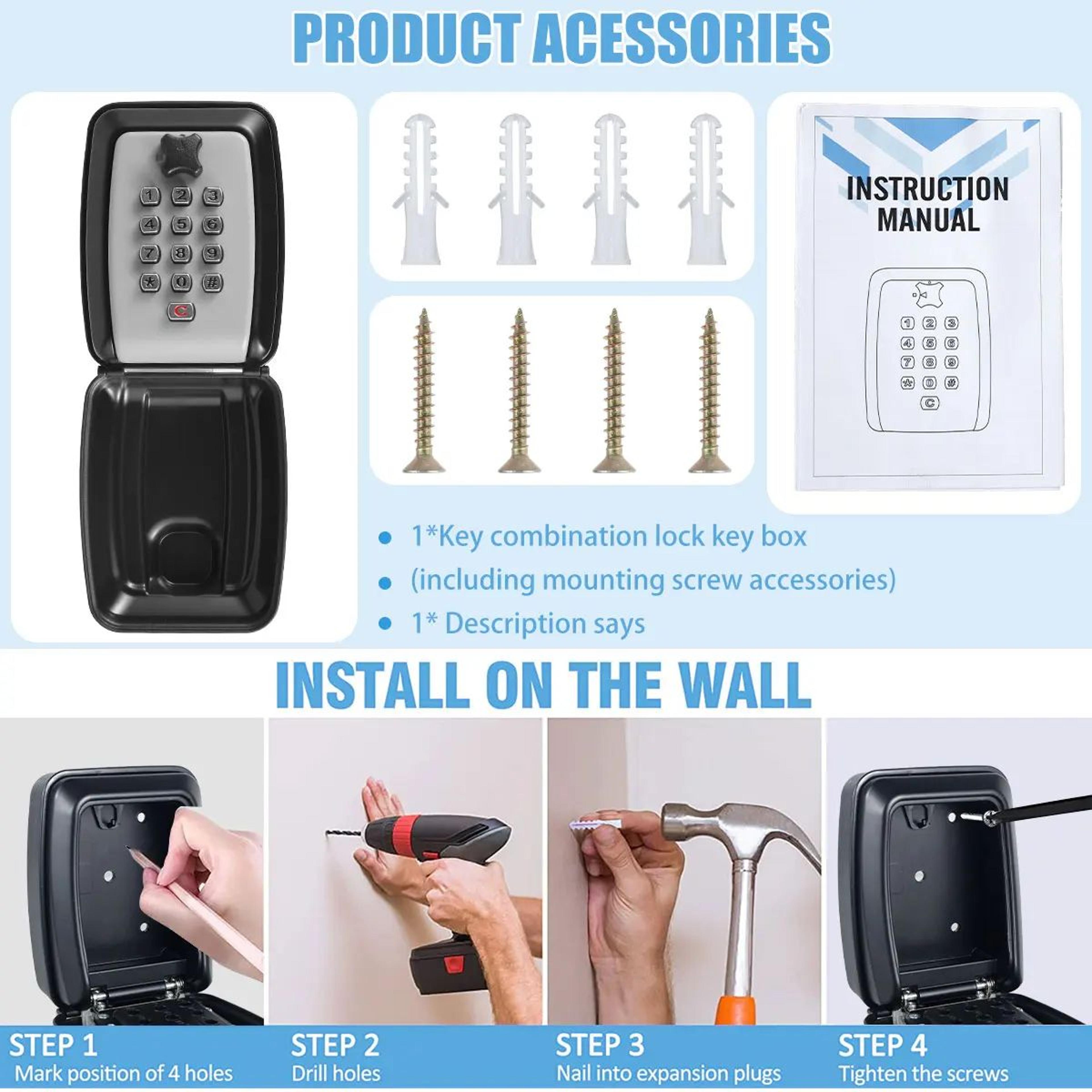 Wall Mounted Key Lock Box With Combination Code Secure Outdoor Key Storage 3
