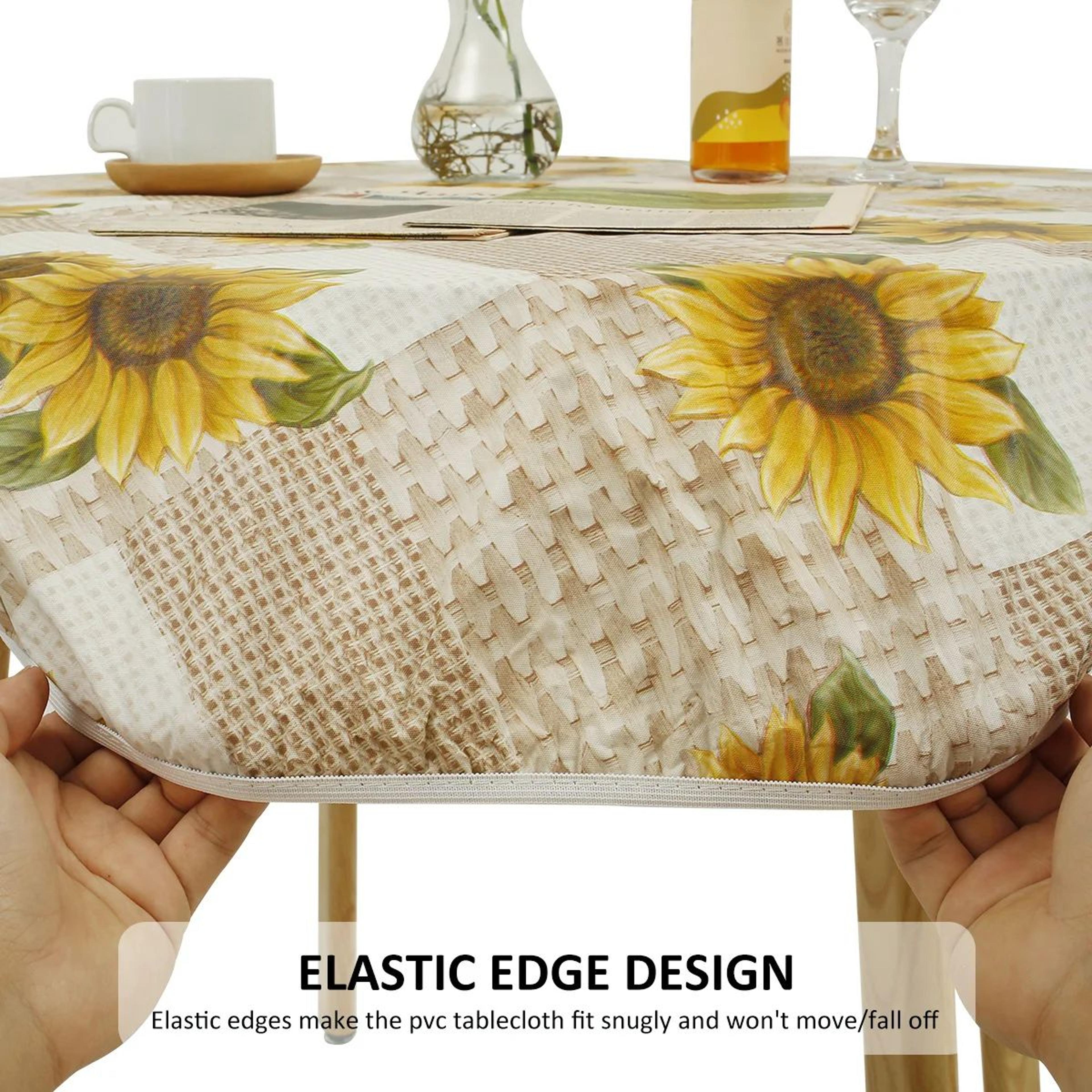 Waterproof Round Tablecloth Elastic Fixation Edged PVC Table Cover Flannel Backed Table Pad OilProo 4