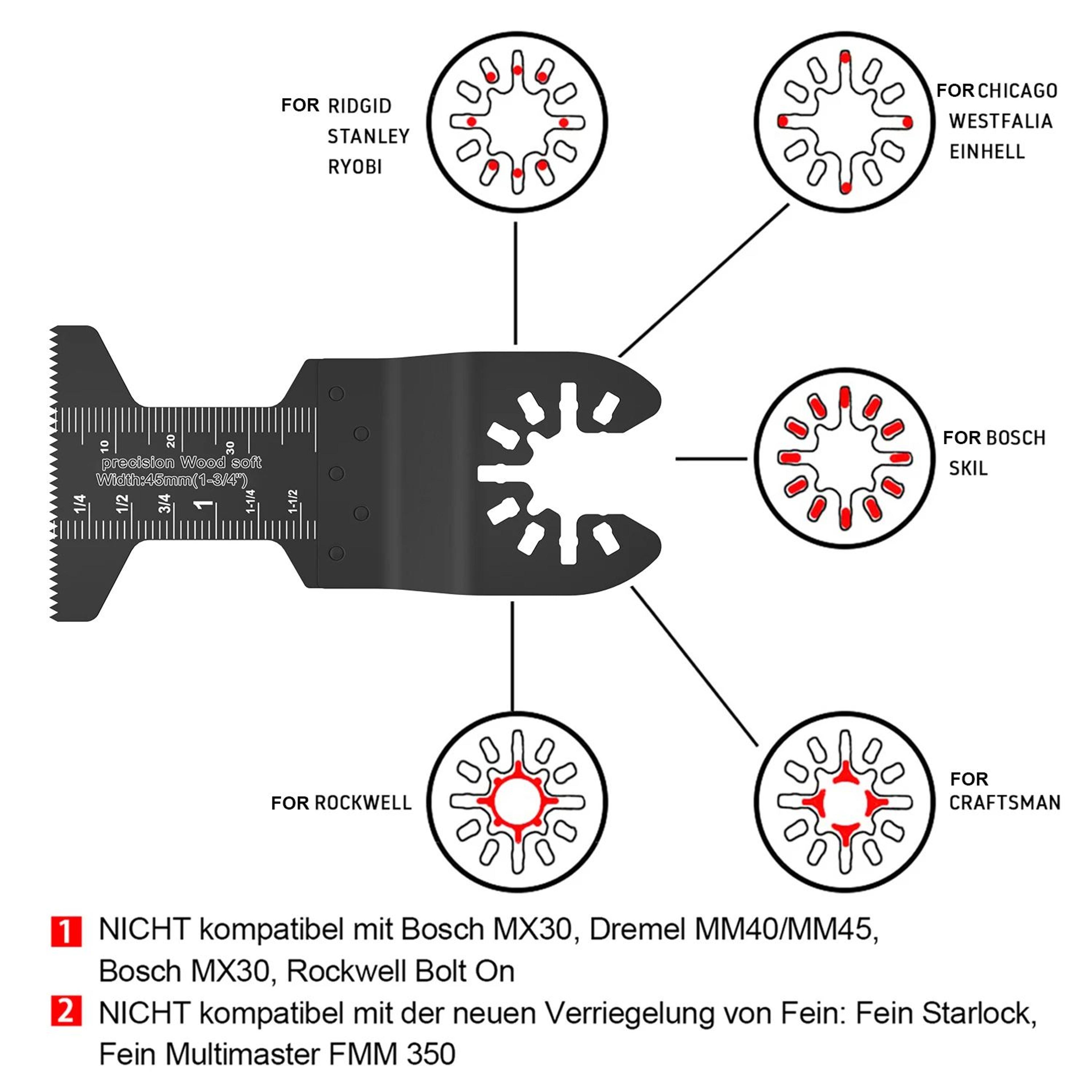 Multi Tool Oscillating Saw Blades Set High Carbon Steel Quick Release Kit 3