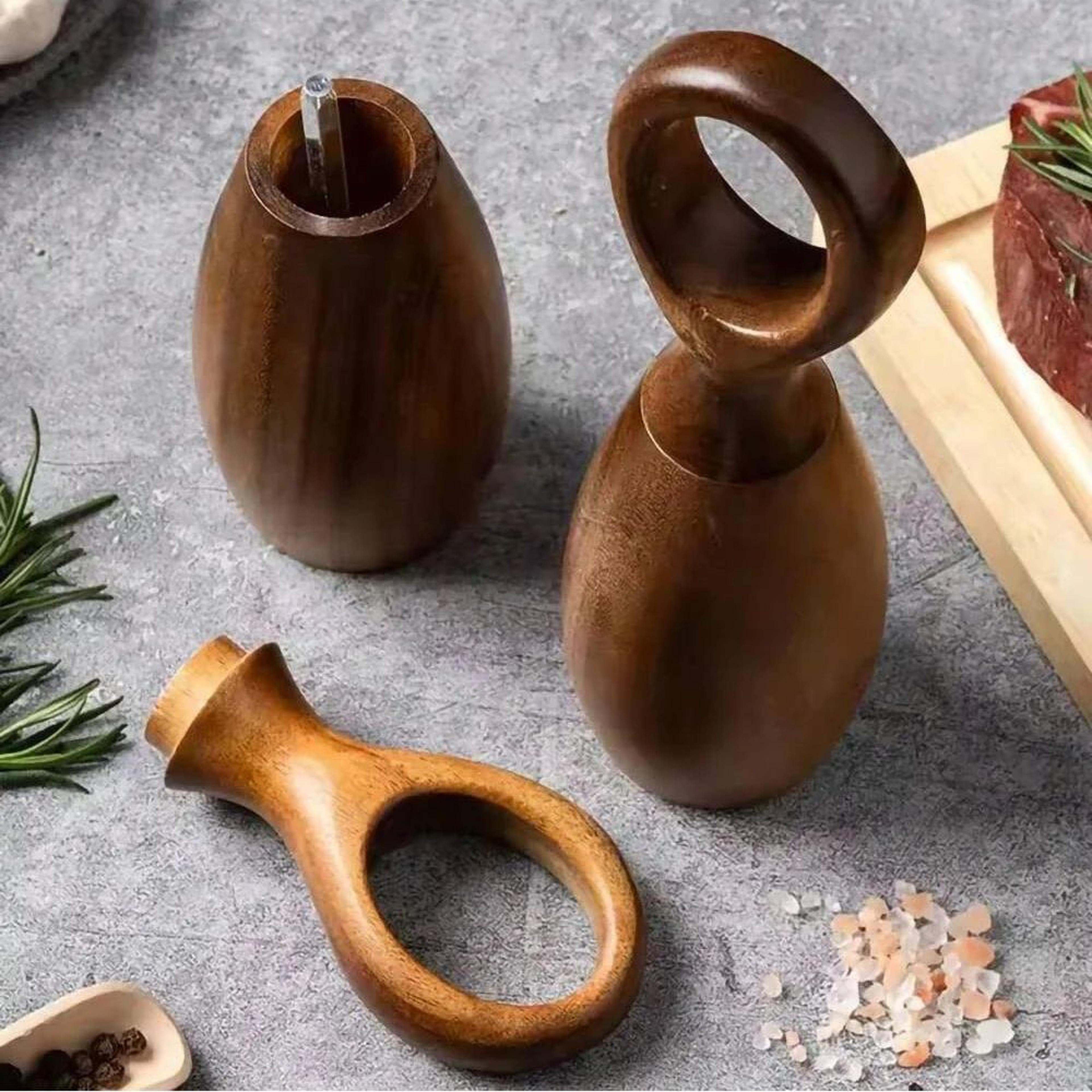 Wooden Salt And Pepper Grinder Set With Adjustable Ceramic Core And Storage Rack 4