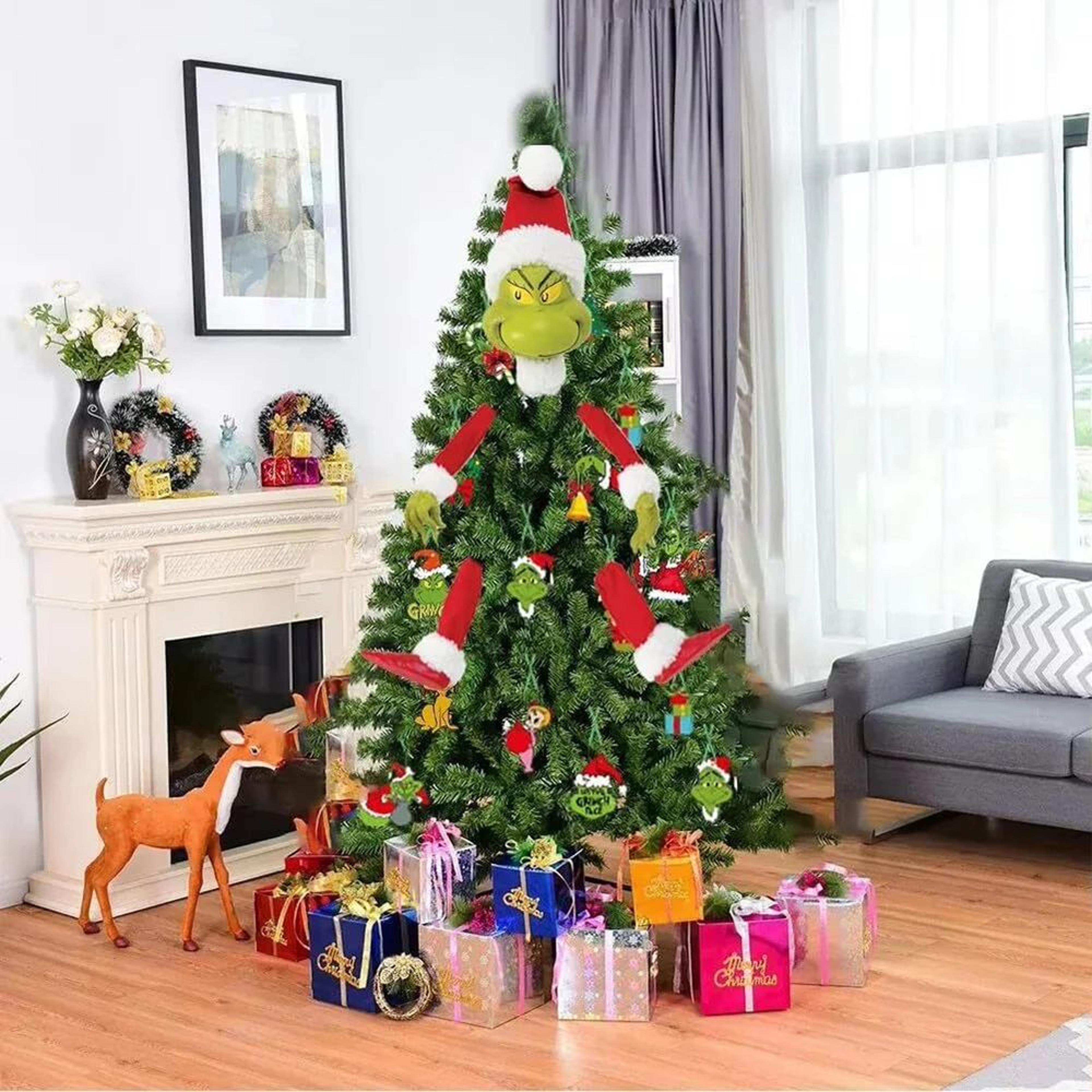 Grinch Style Christmas Tree Topper Set Elf Arms Legs Head Decoration Kit 4