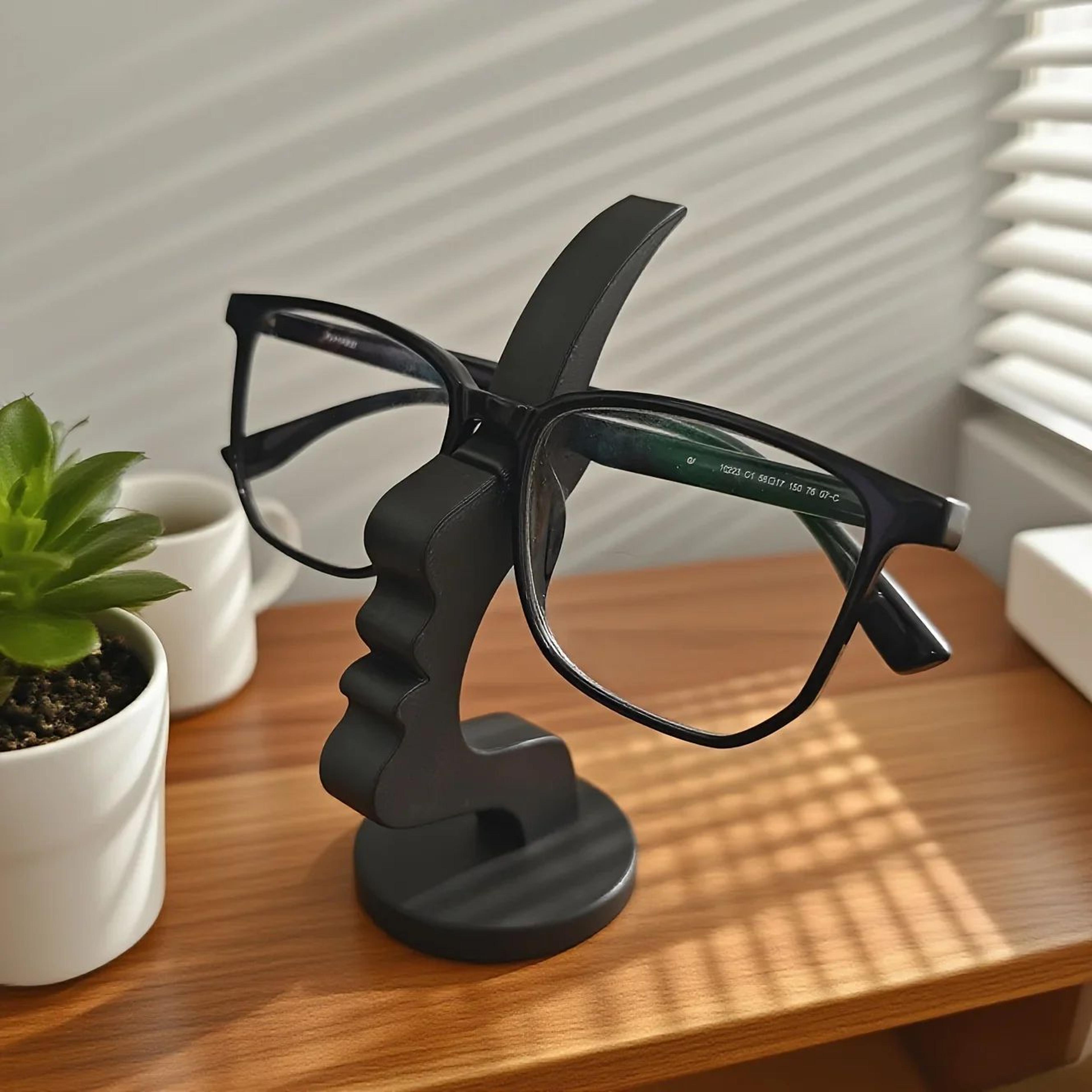 eyeglass holder stand face design for desk and nightstand storage