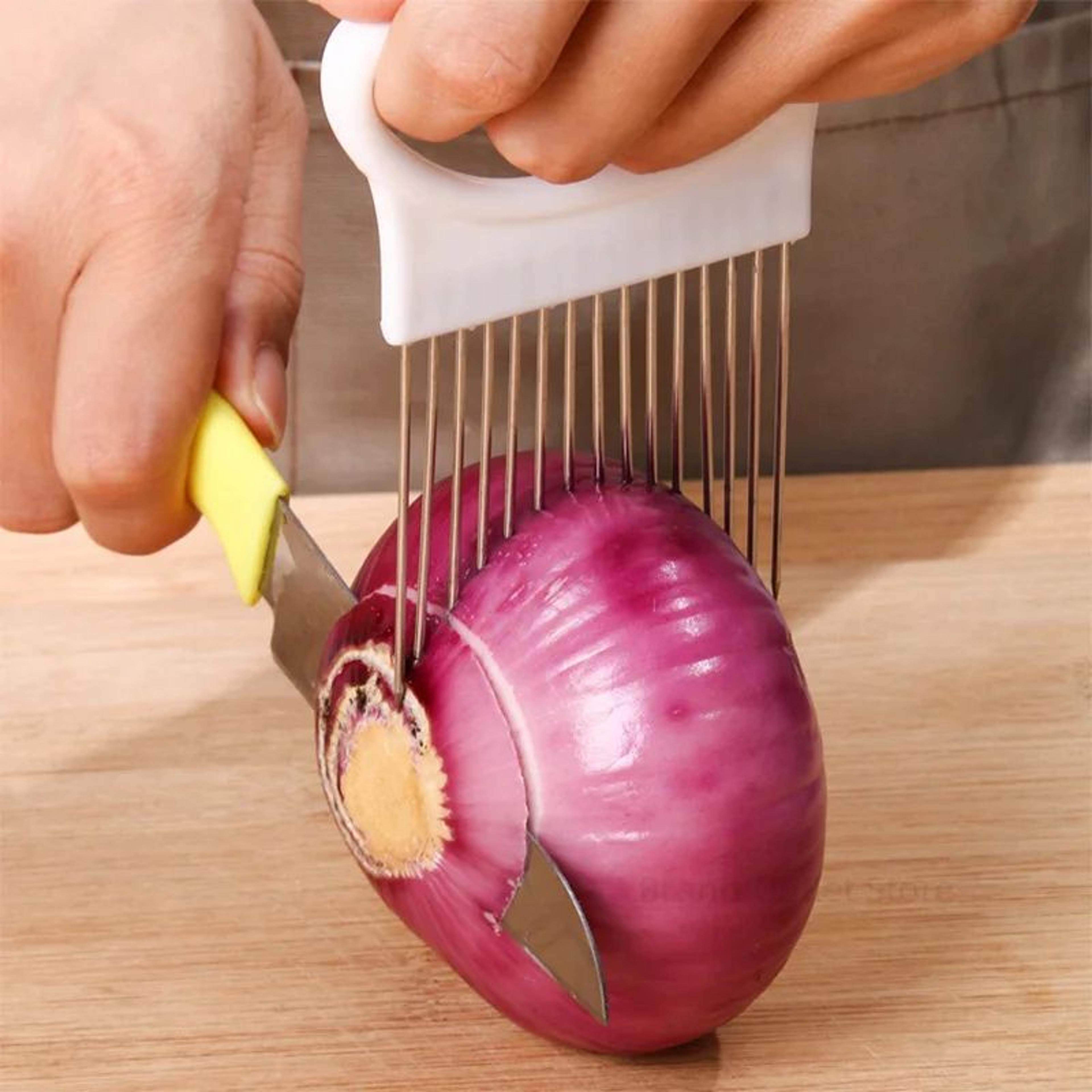 Stainless Steel Onion Holder Slicer For Even Cuts And Safe Kitchen Prep 1