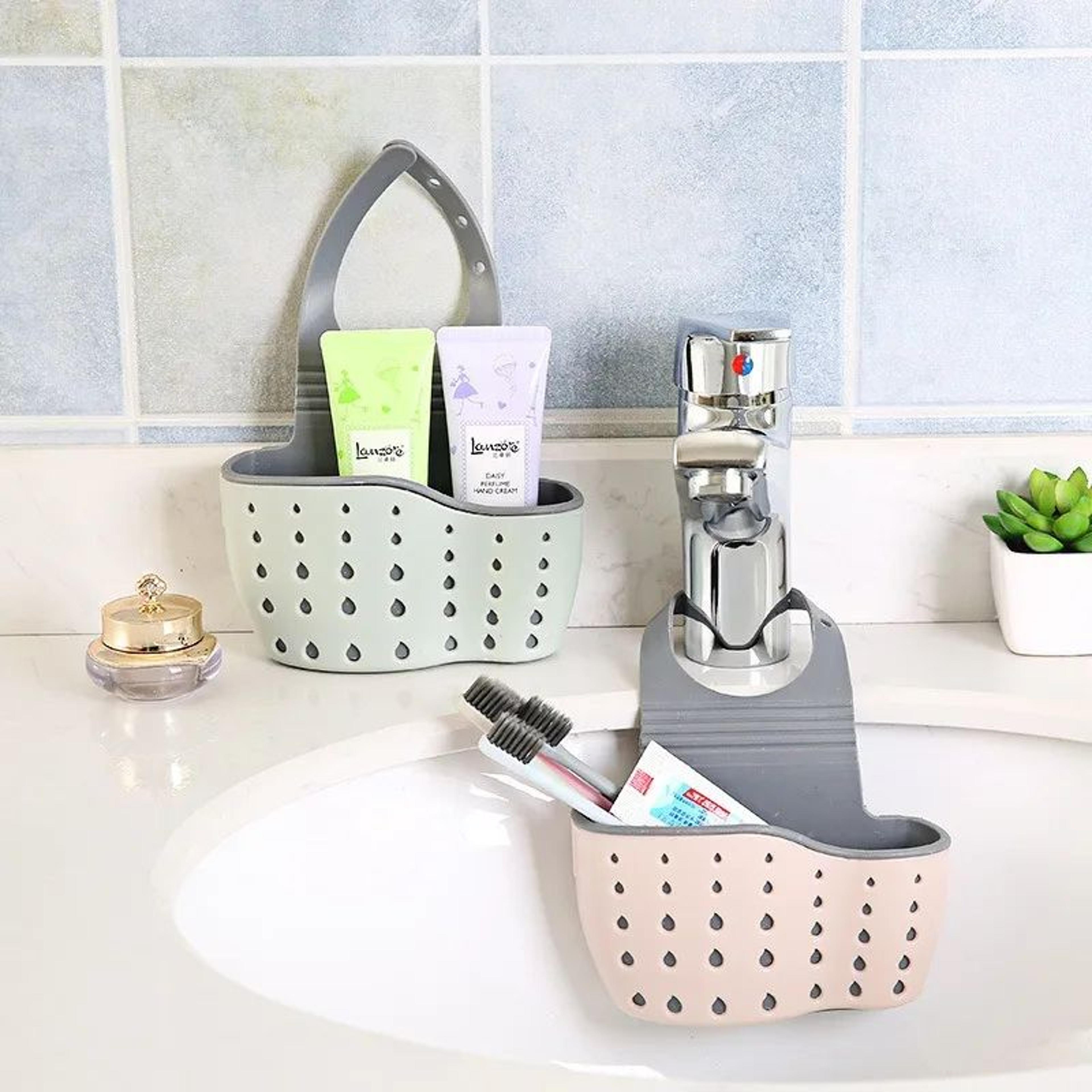 Kitchen Sink Drain Basket Holder Adjustable Sponge Storage Hanging Organizer 1