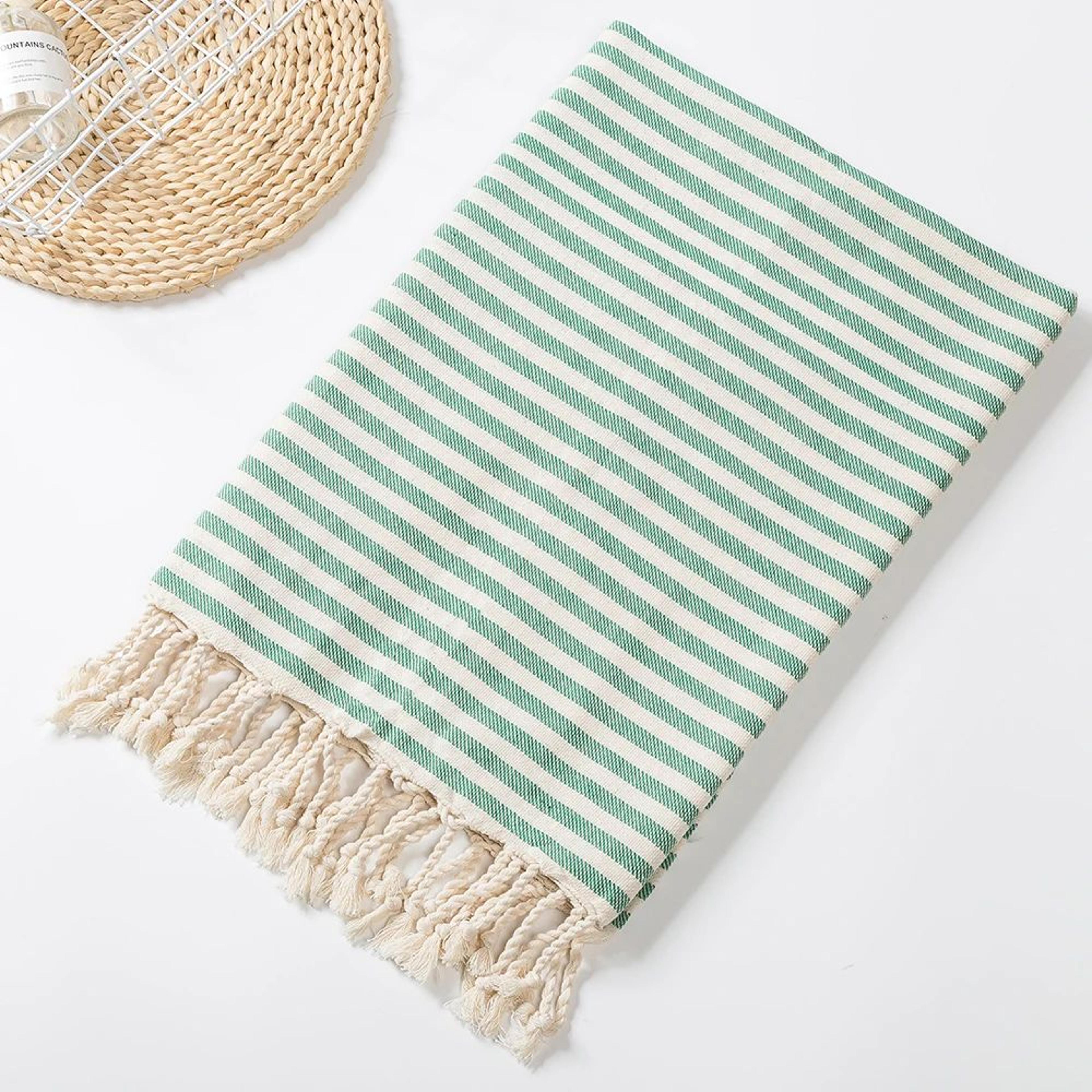 Luxury Turkish Cotton Beach Towel Oversized Striped Tassel Bath Wrap 6