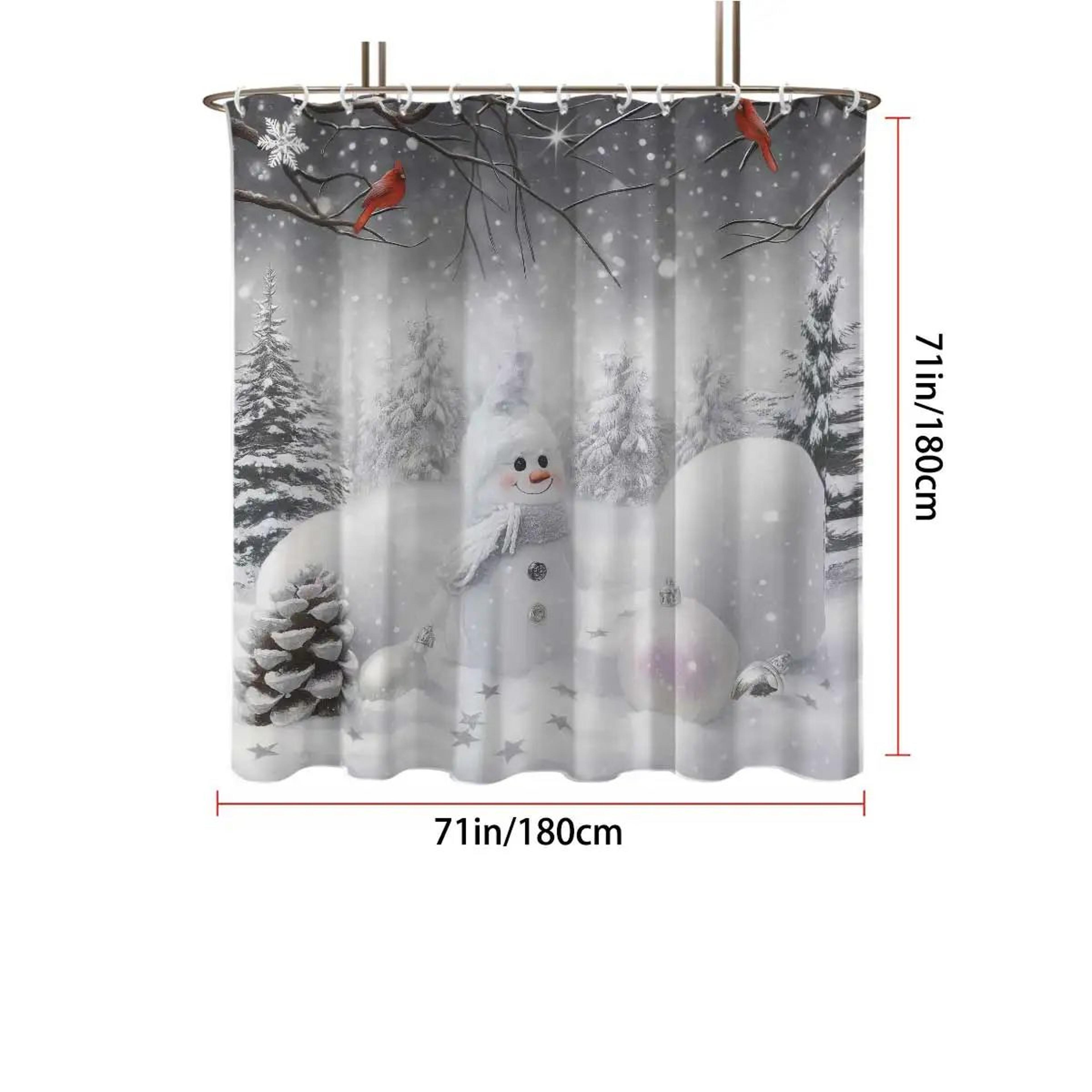 Christmas Snowman Shower Curtain Waterproof Holiday Bathroom Curtain Decor 1