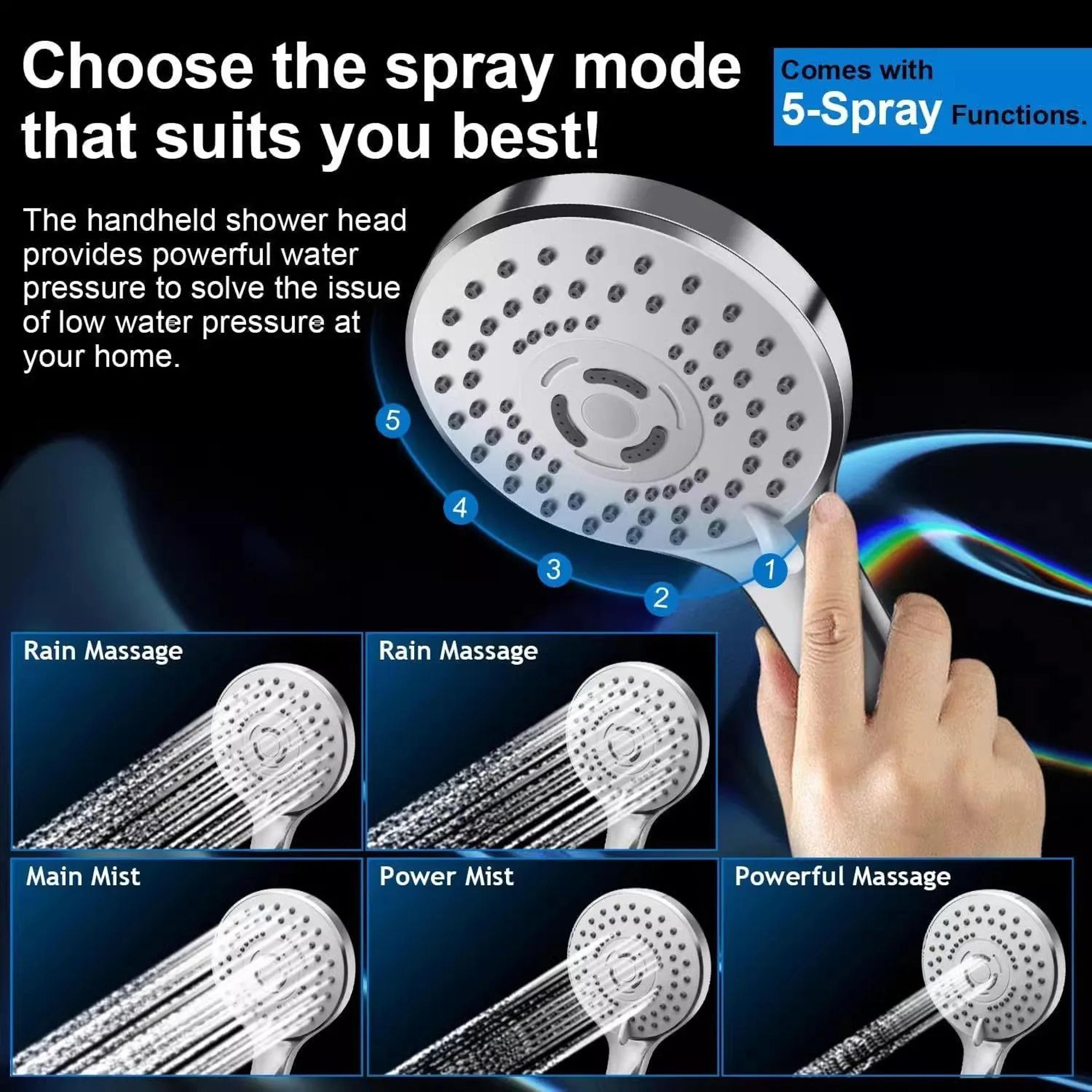 Stainless Steel Rainfall Shower Head Set With Handheld 5 Mode Adjustable 2