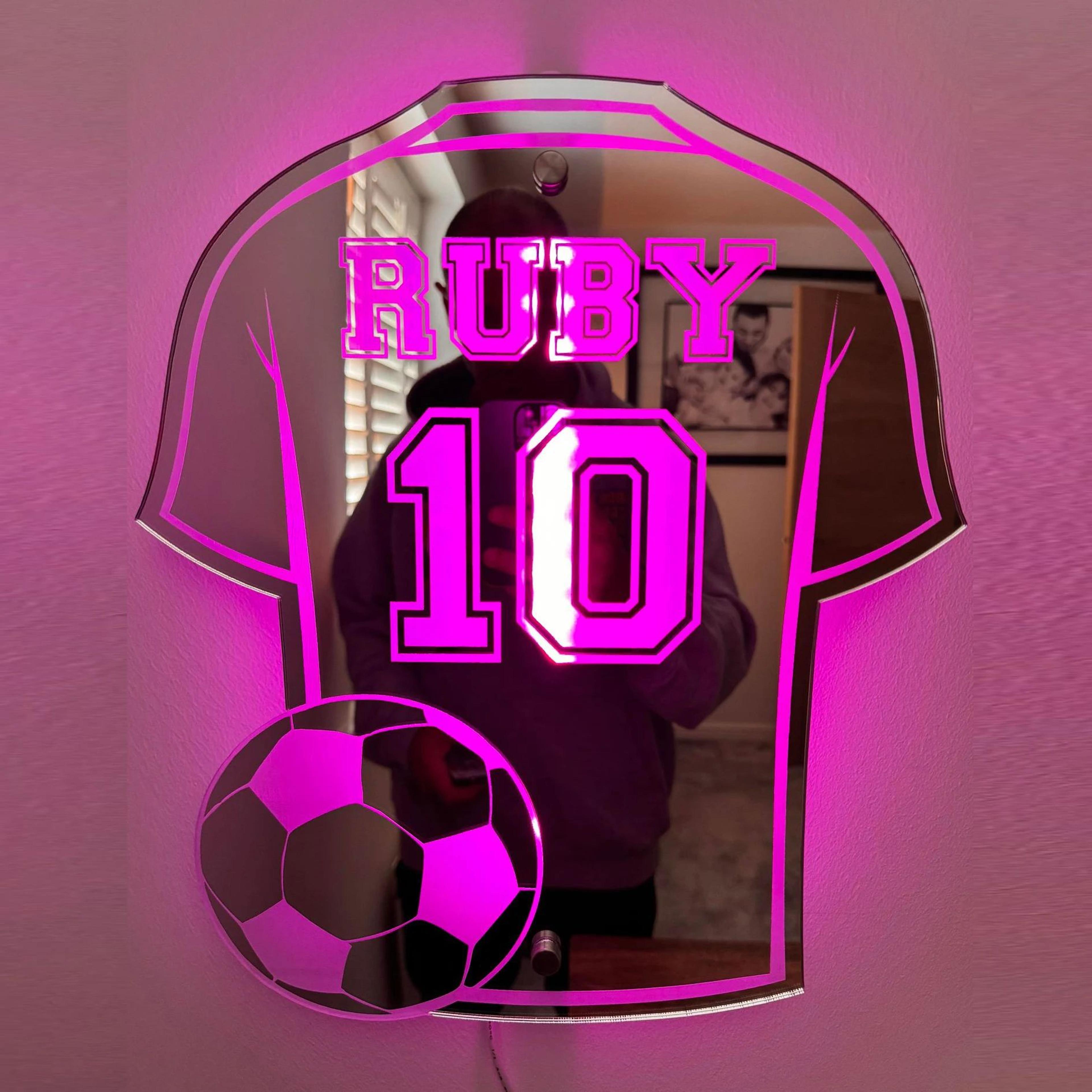 Personalized Football Shirt LED Mirror Custom Name Wall Decor For Man Cave 2