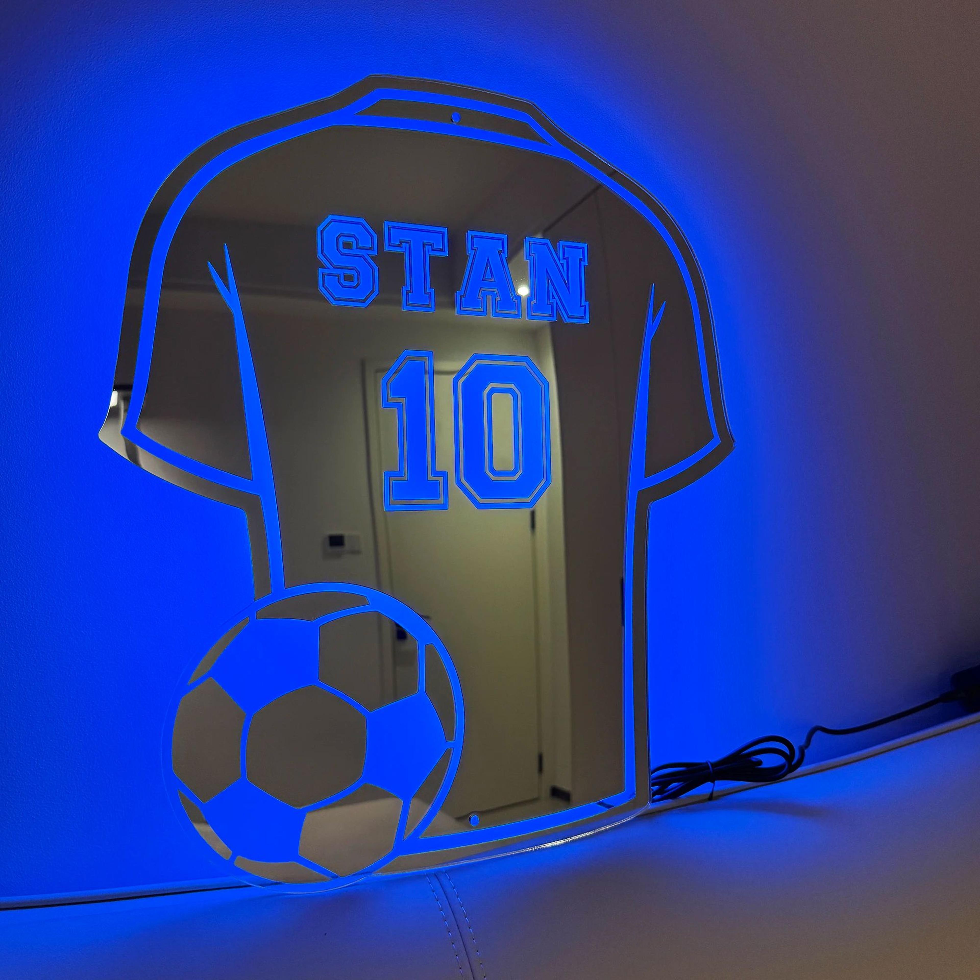 Personalized Football Shirt LED Mirror Custom Name Wall Decor For Man Cave 11