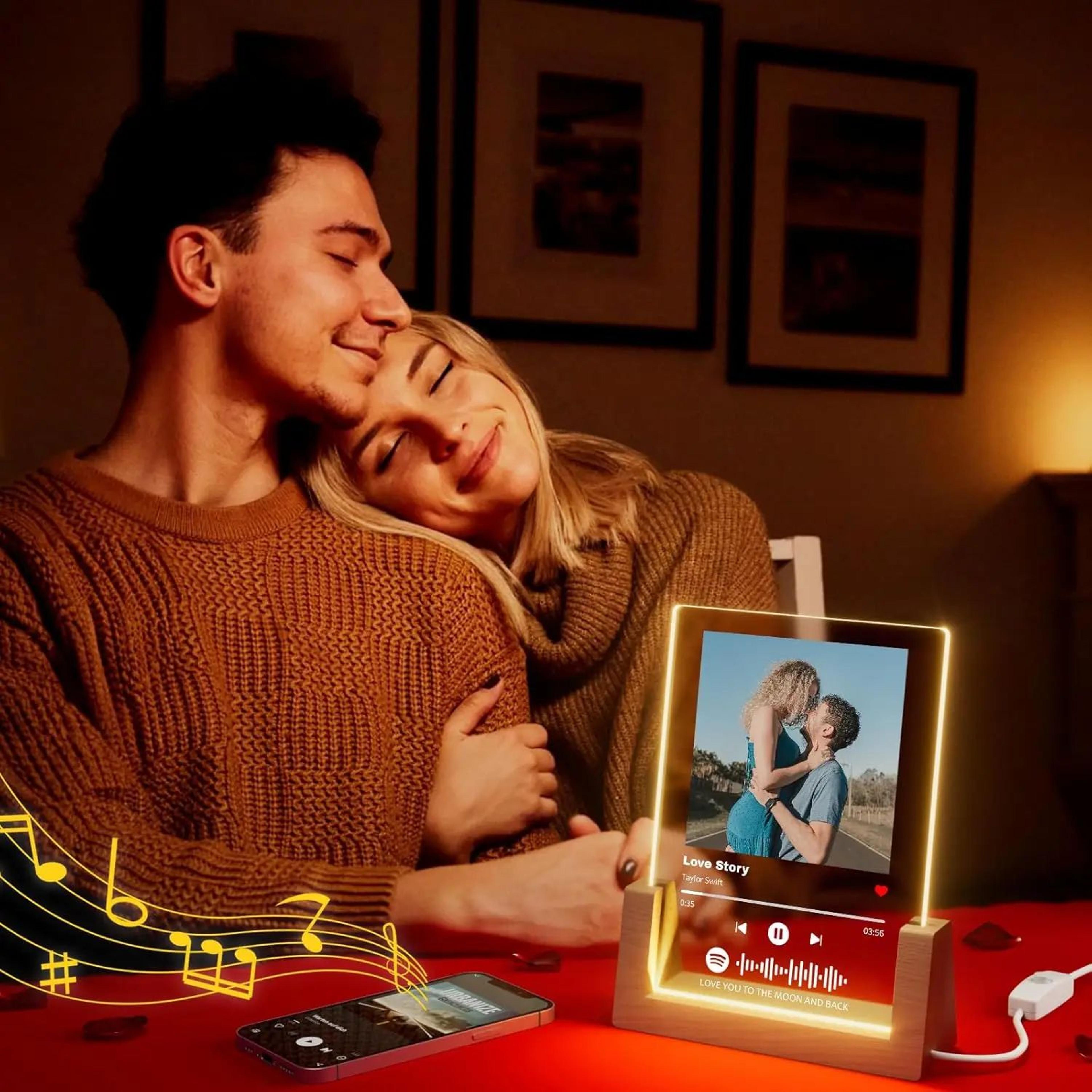 Personalized Music Plaque LED Acrylic Photo Frame Custom Song Gift For Couples 1