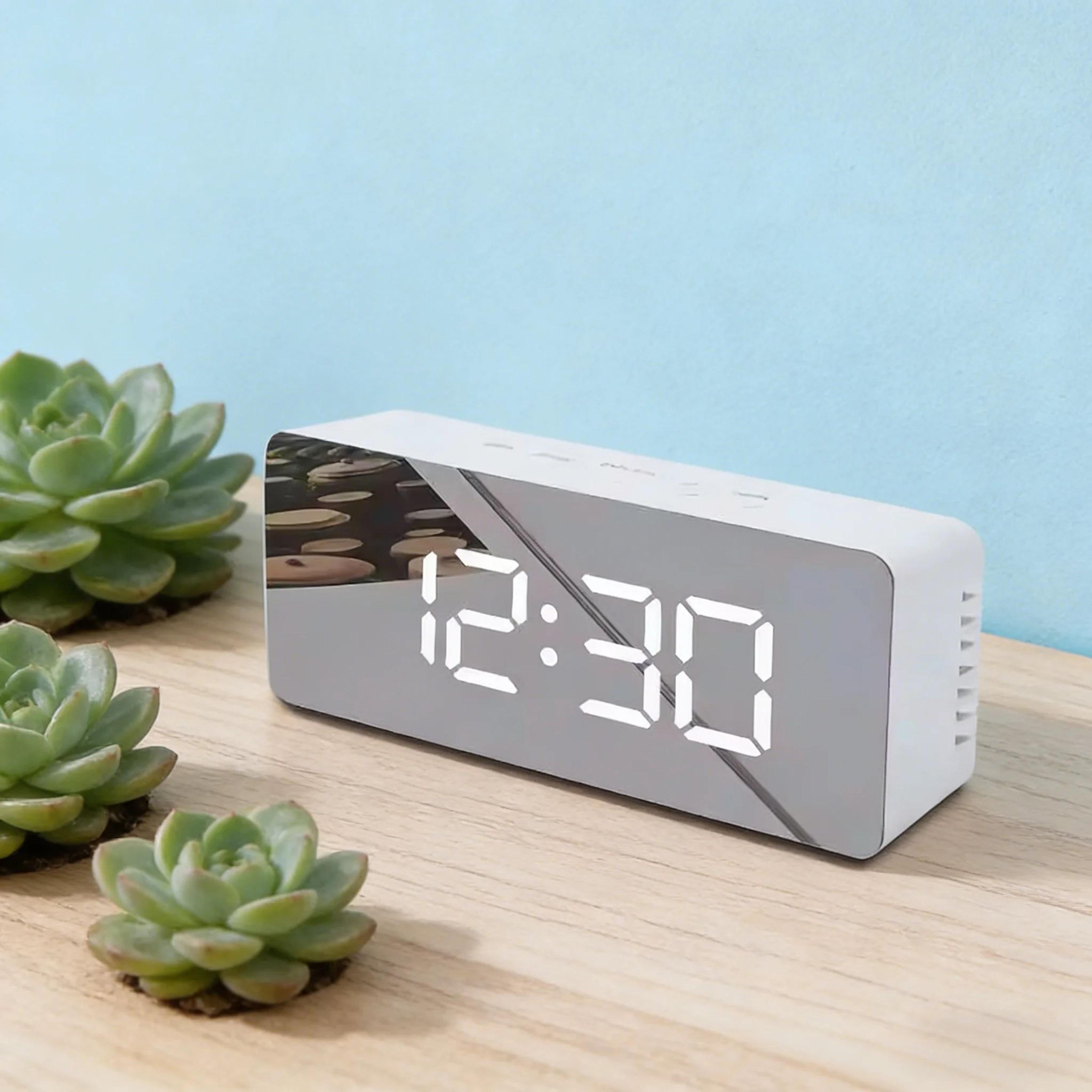 led mirror digital alarm clock usb night light desk clock