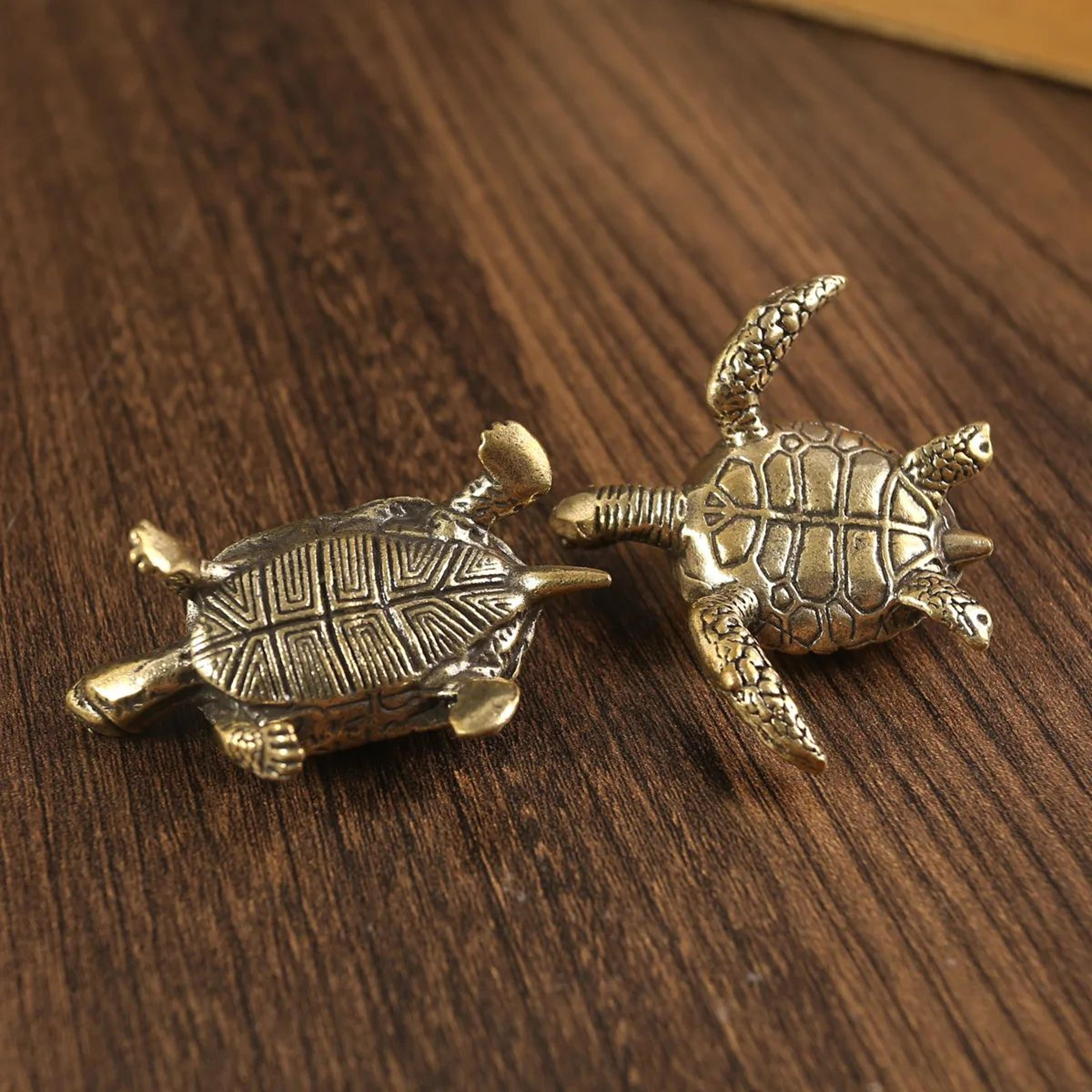 Vintage Brass Turtle Figurine Feng Shui Decor For Desk And Home 3