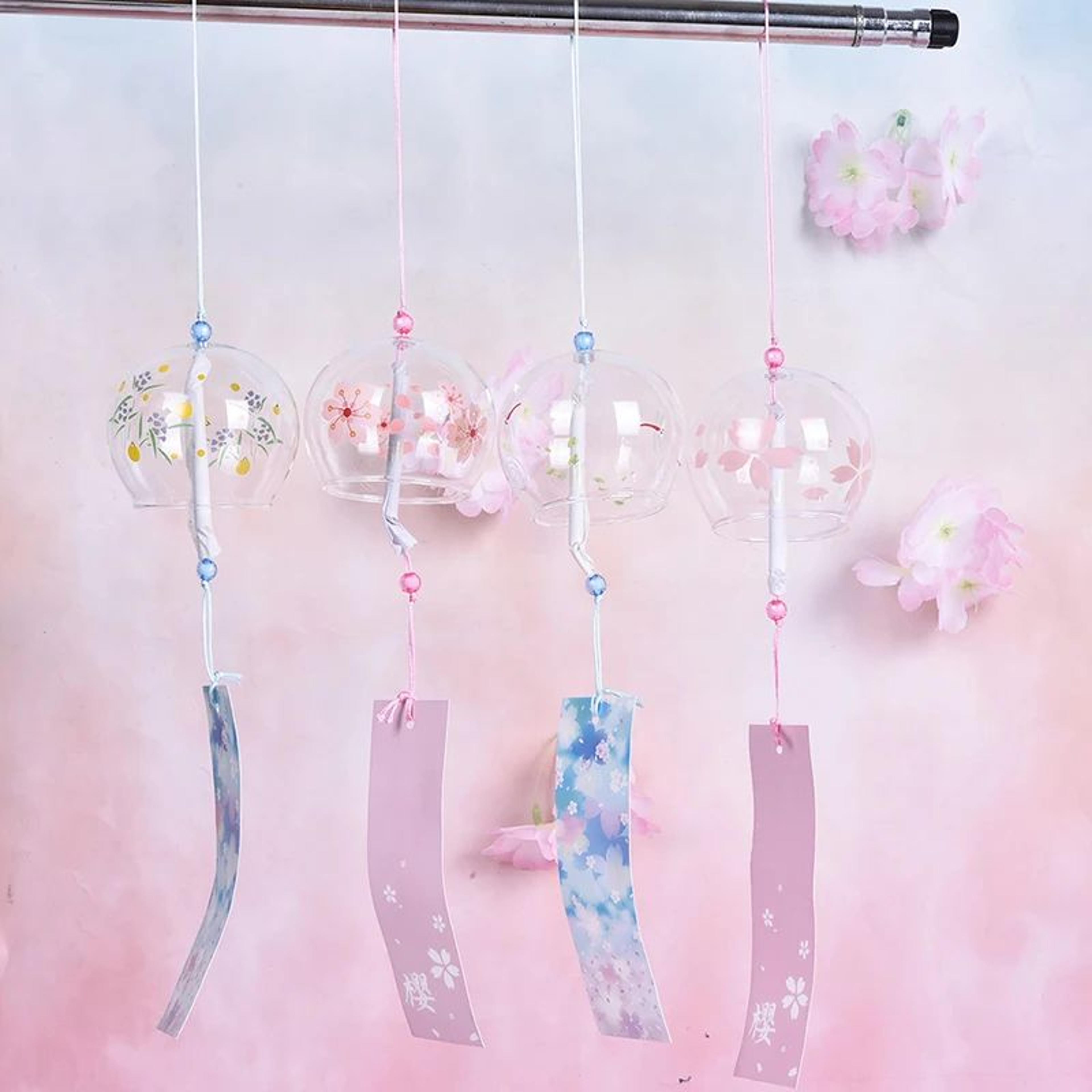 Japanese Sakura Glass Wind Chime Hanging Cherry Blossom Decor 2