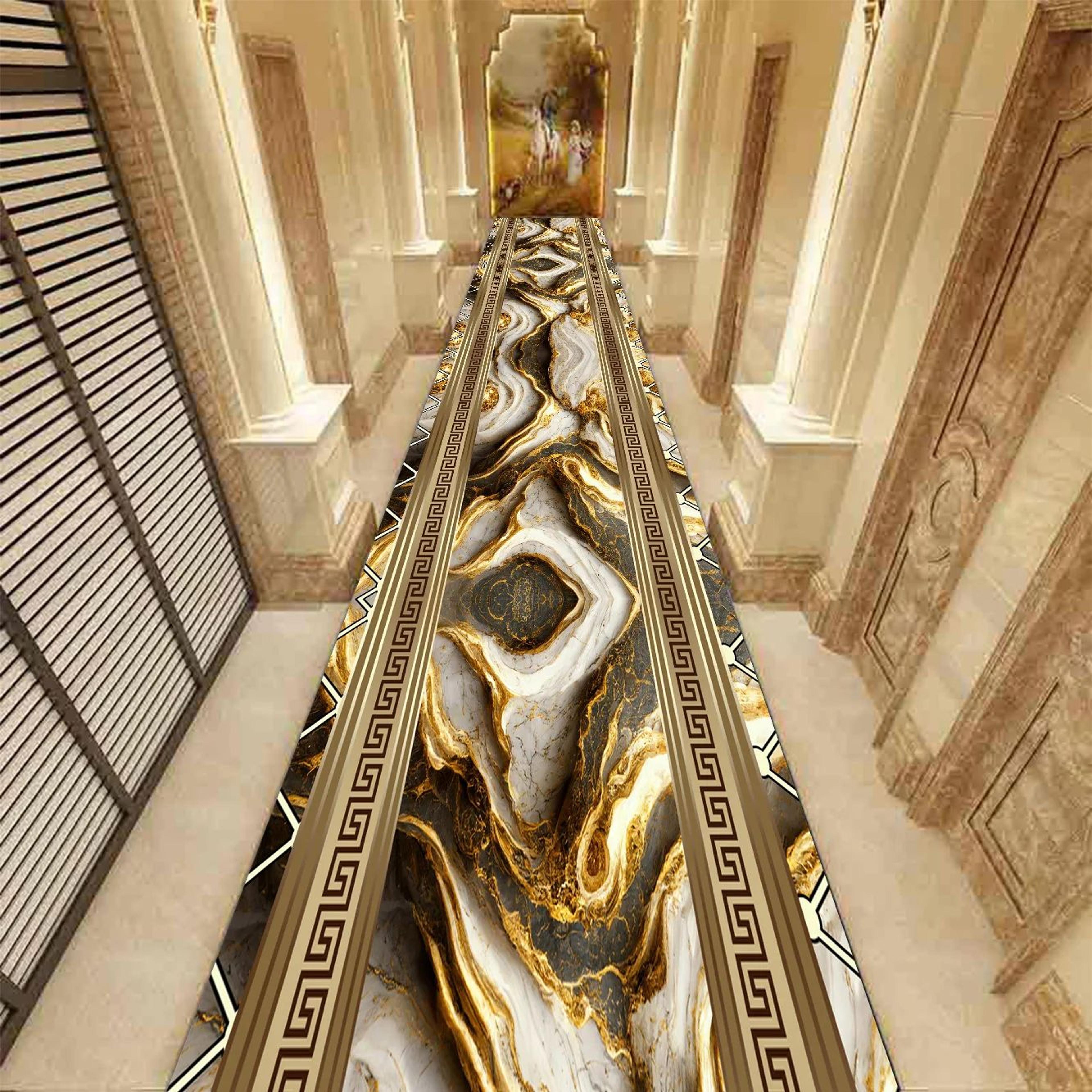 golden marble hallway runner rug luxury non slip carpet for modern home decor