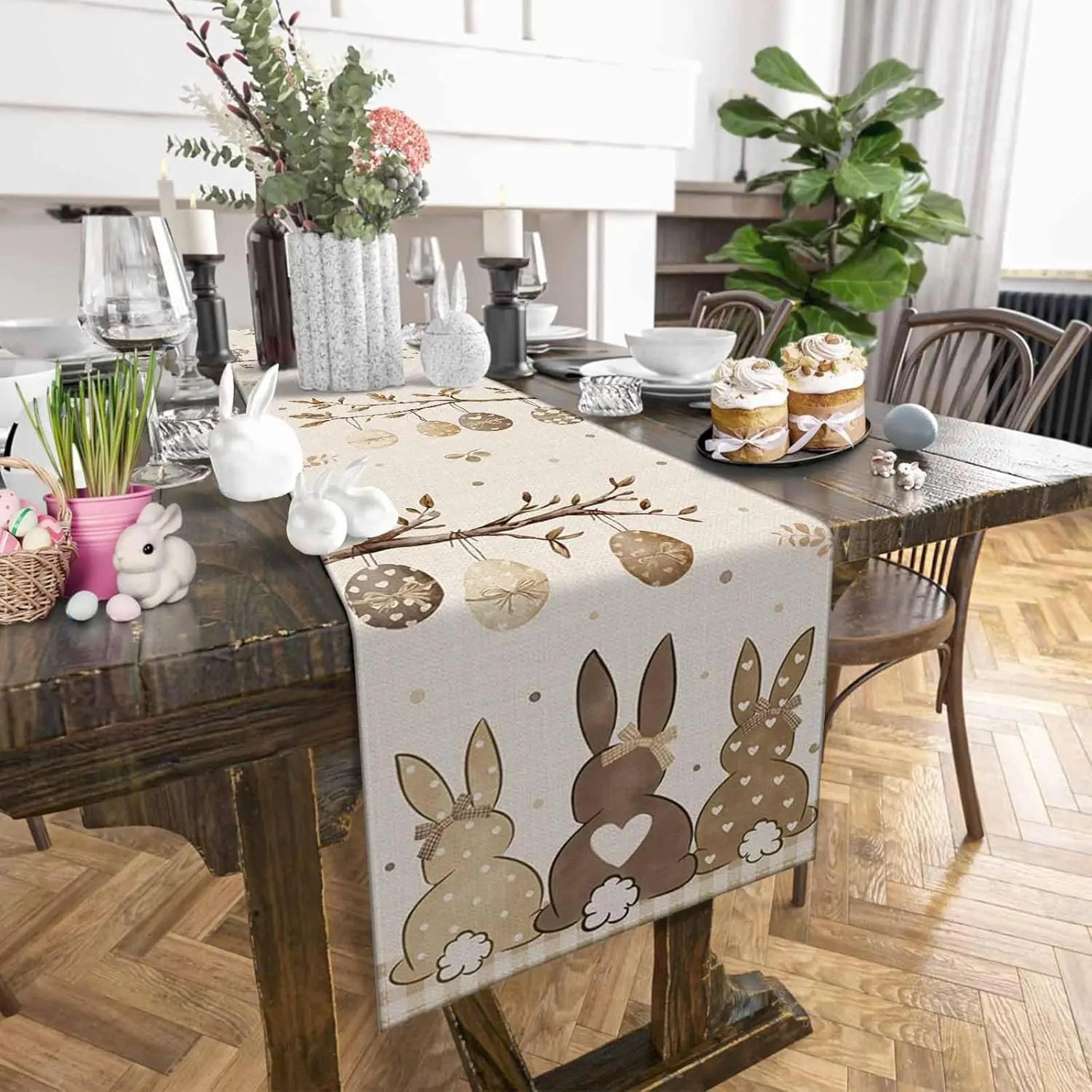 Rustic Easter Bunny Linen Table Runner For Spring Home Decor 2