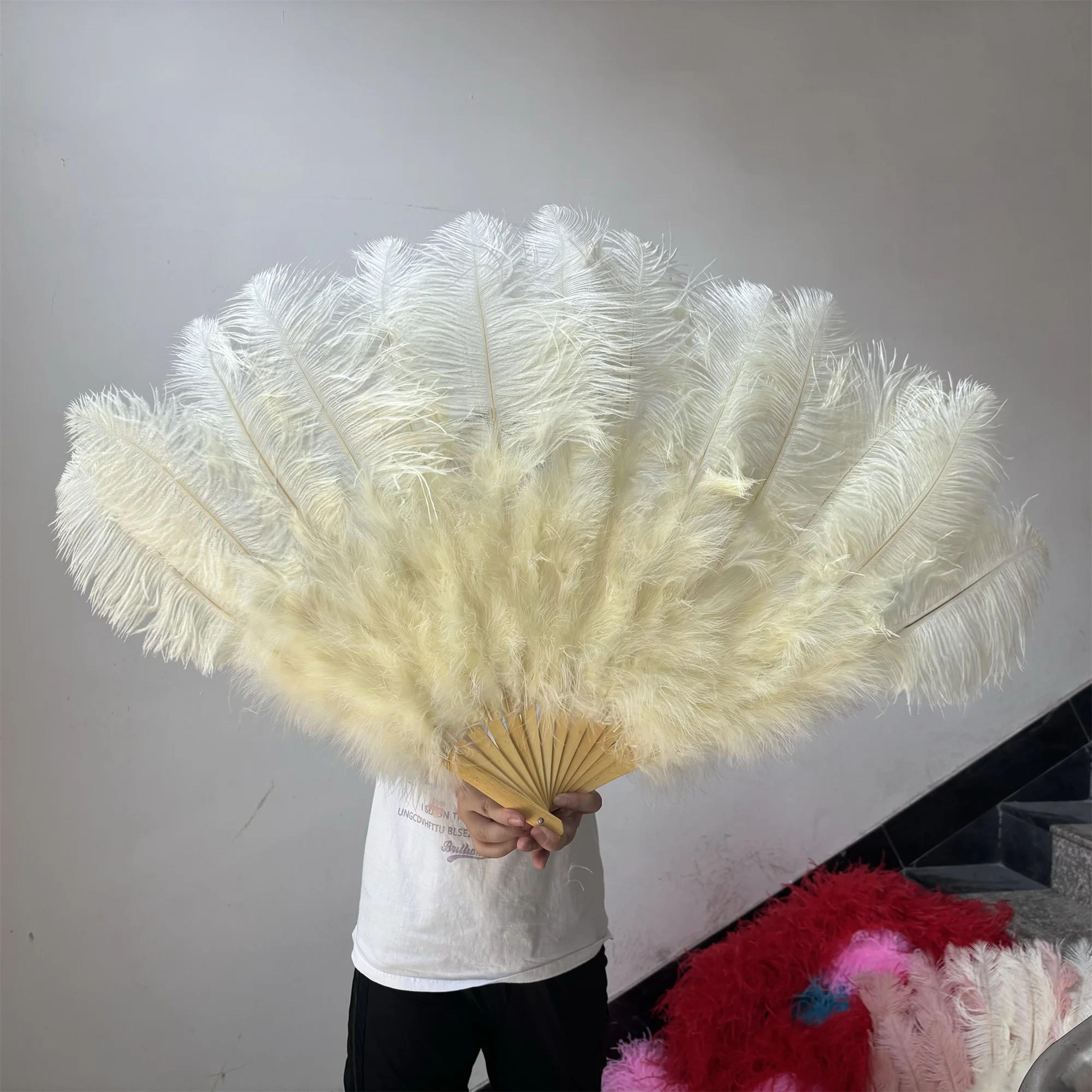 luxury ostrich feather fan large folding dance fan for performance and events