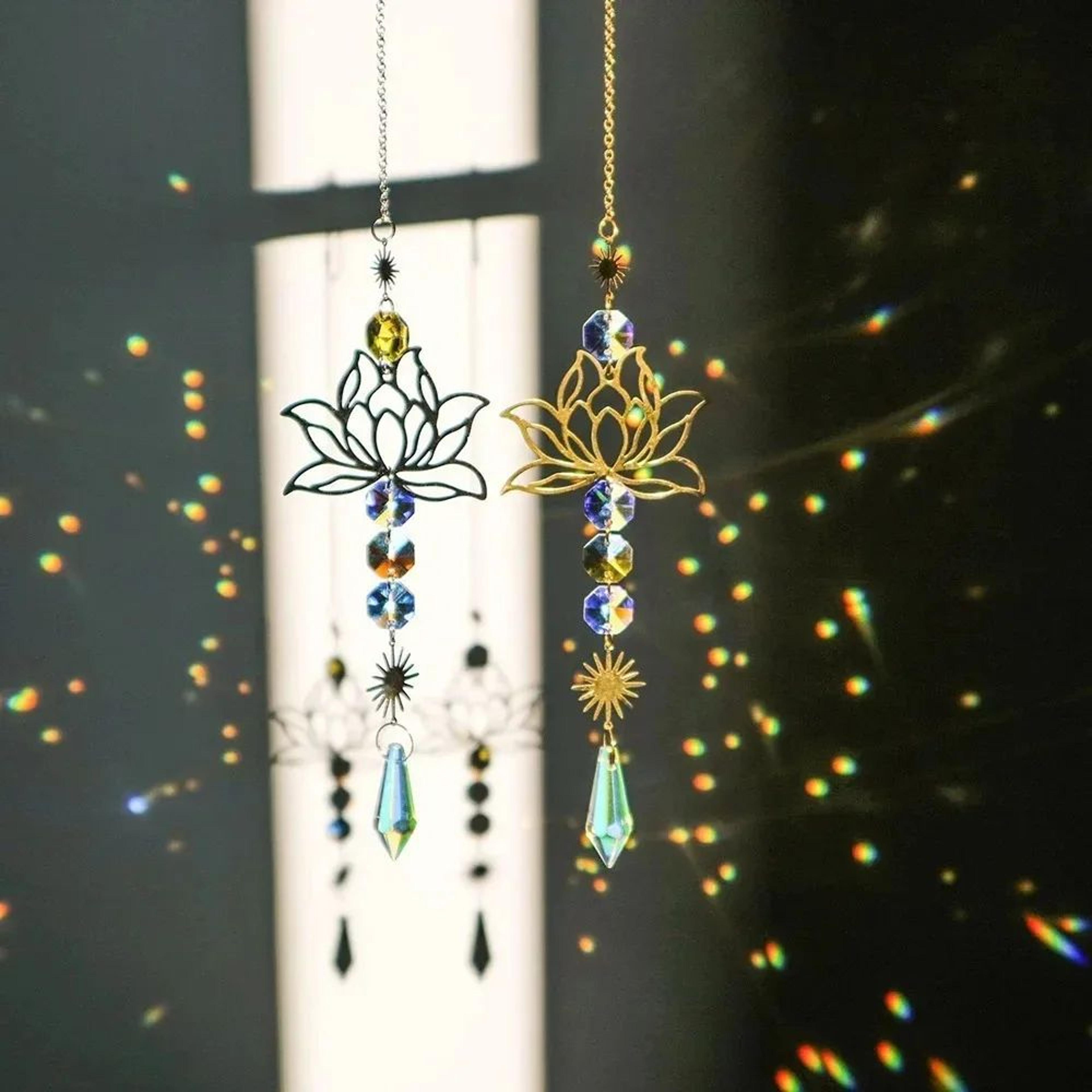 crystal lotus suncatcher hanging charm for home and garden decor