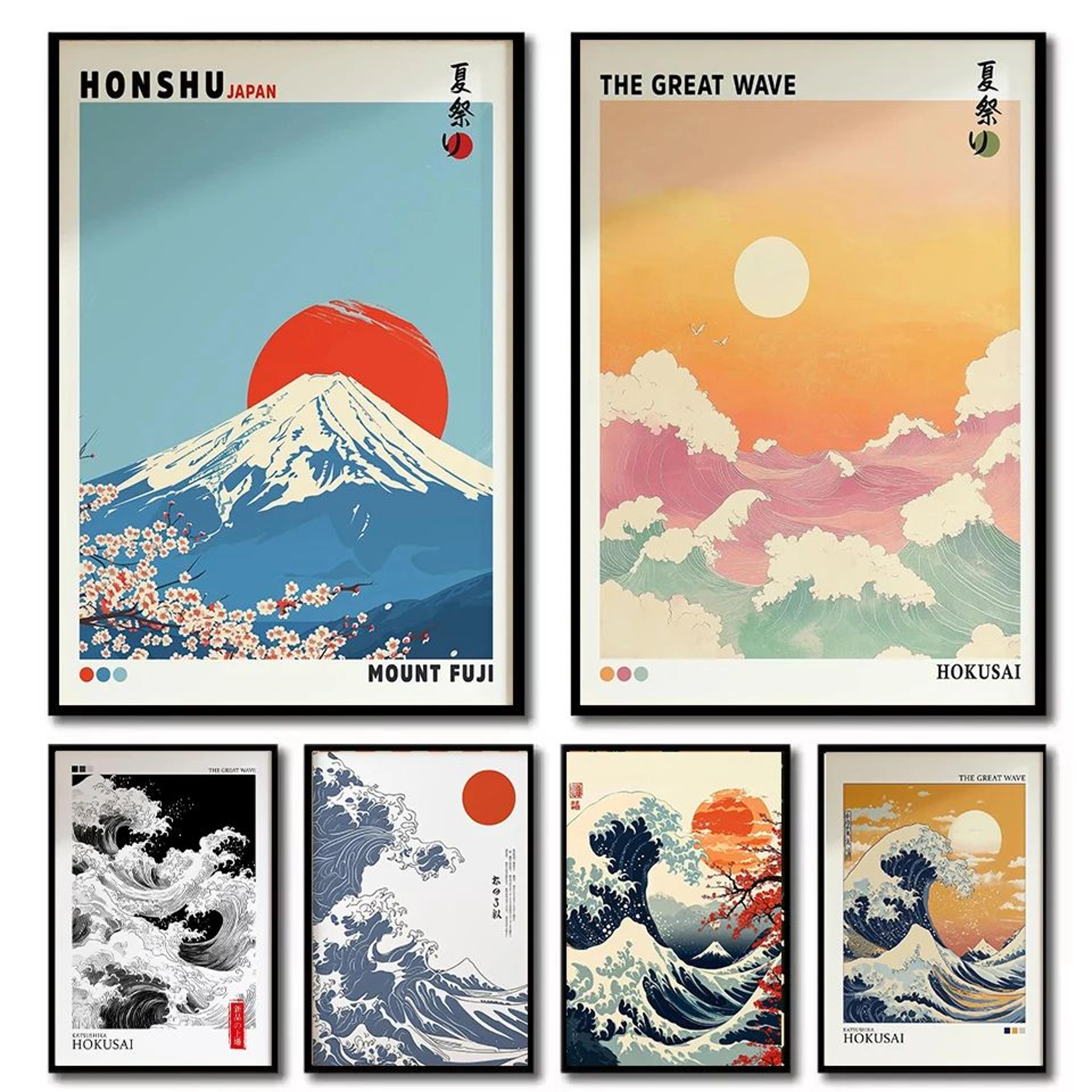 mount fuji great wave canvas wall art japanese landscape poster for home decor