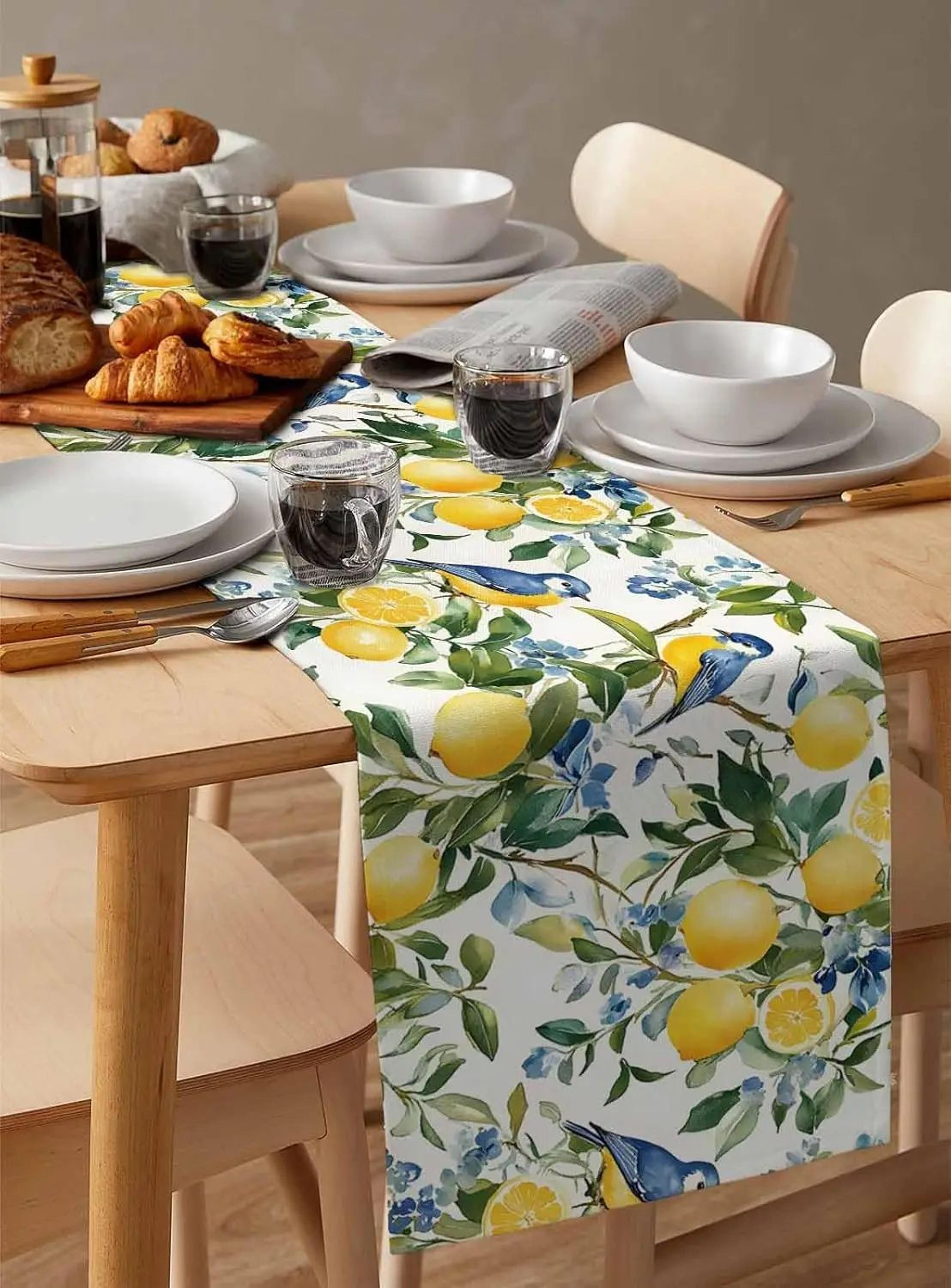 Lemon Tree Table Runner Blue Bird Linen Floral Dining Table Decor 4