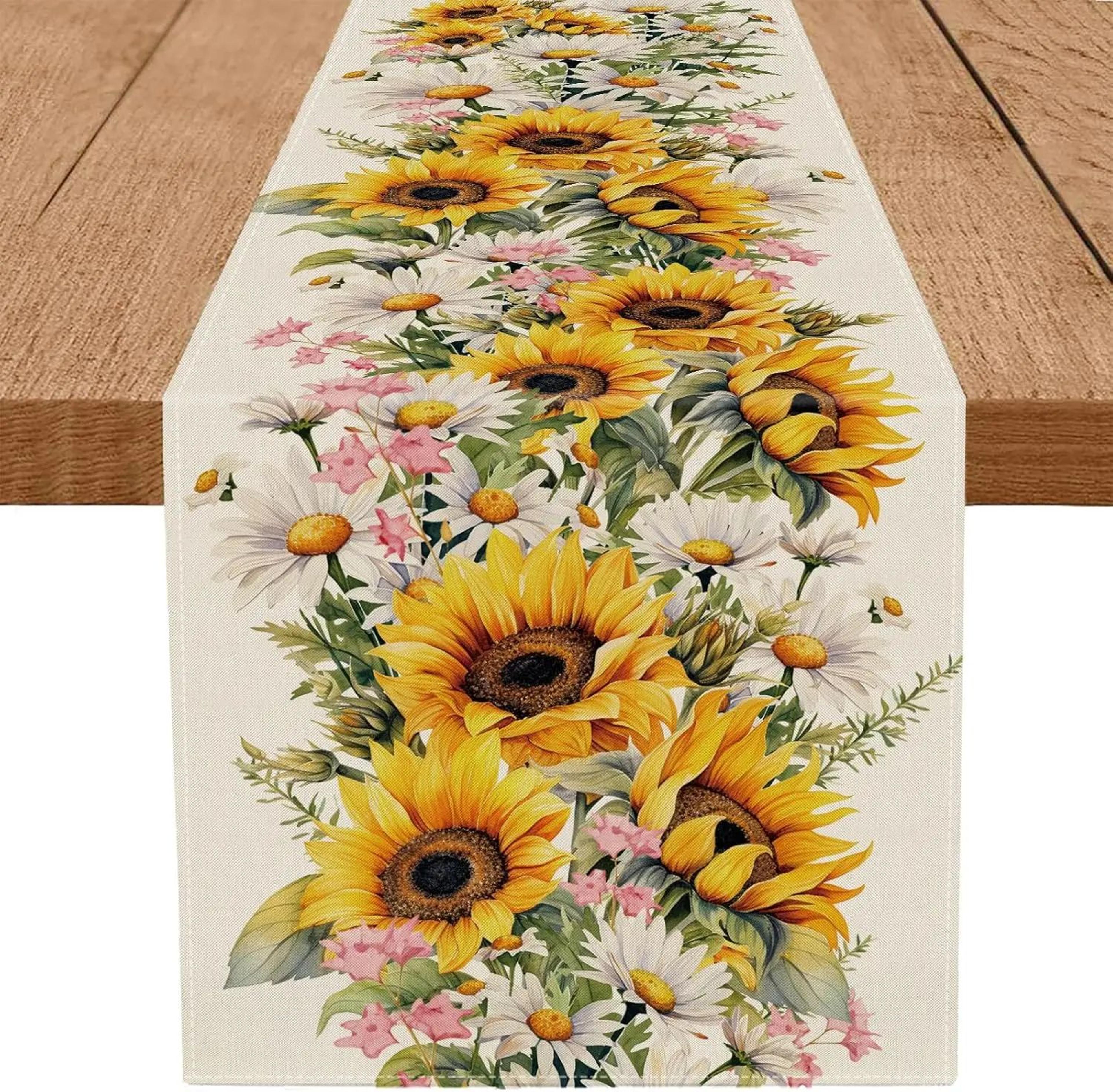 Sunflower Daisy Table Runner Linen Floral Farmhouse Dining Table Decor 5