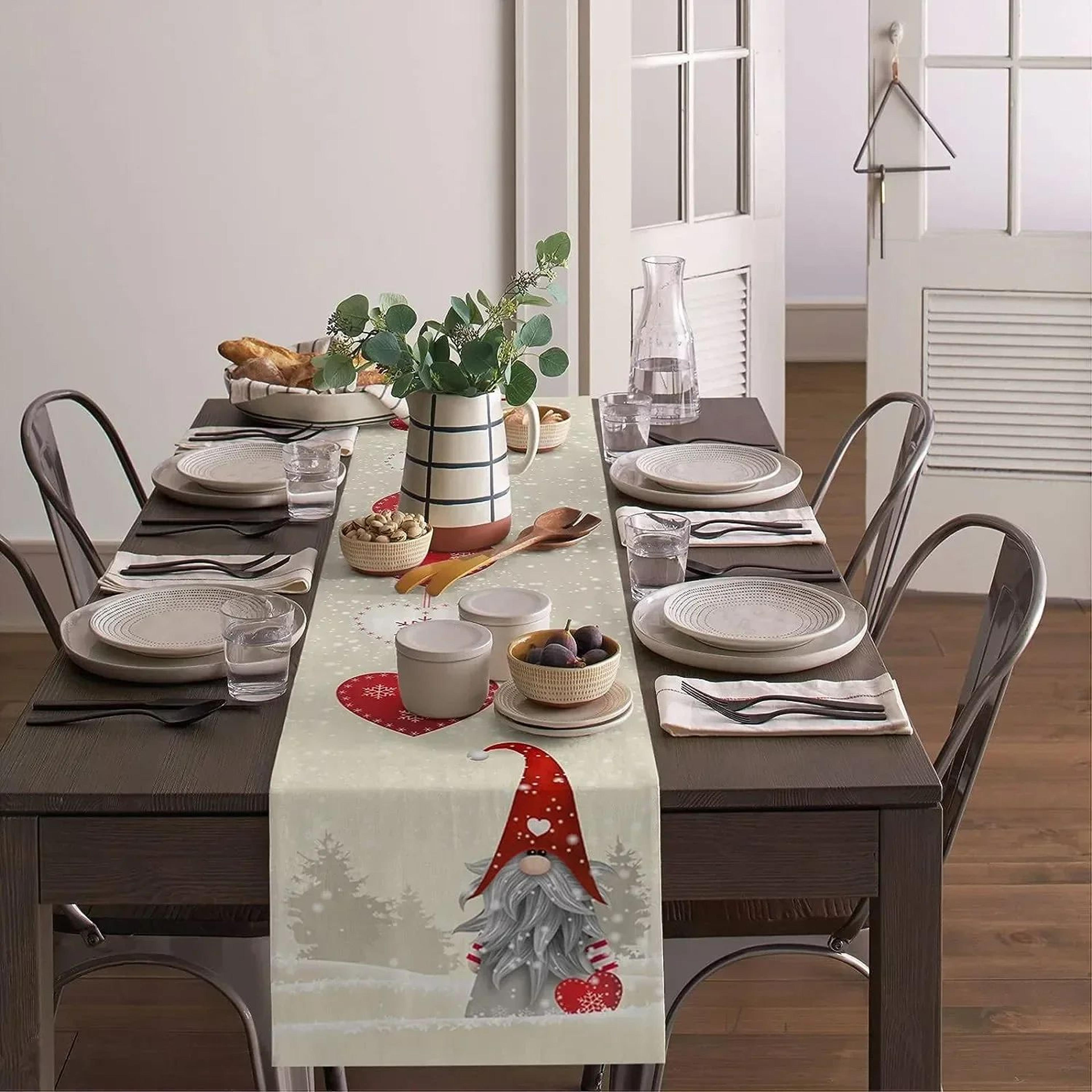 Christmas Gnome Table Runner Linen Snowflake Holiday Dining Table Decor 3