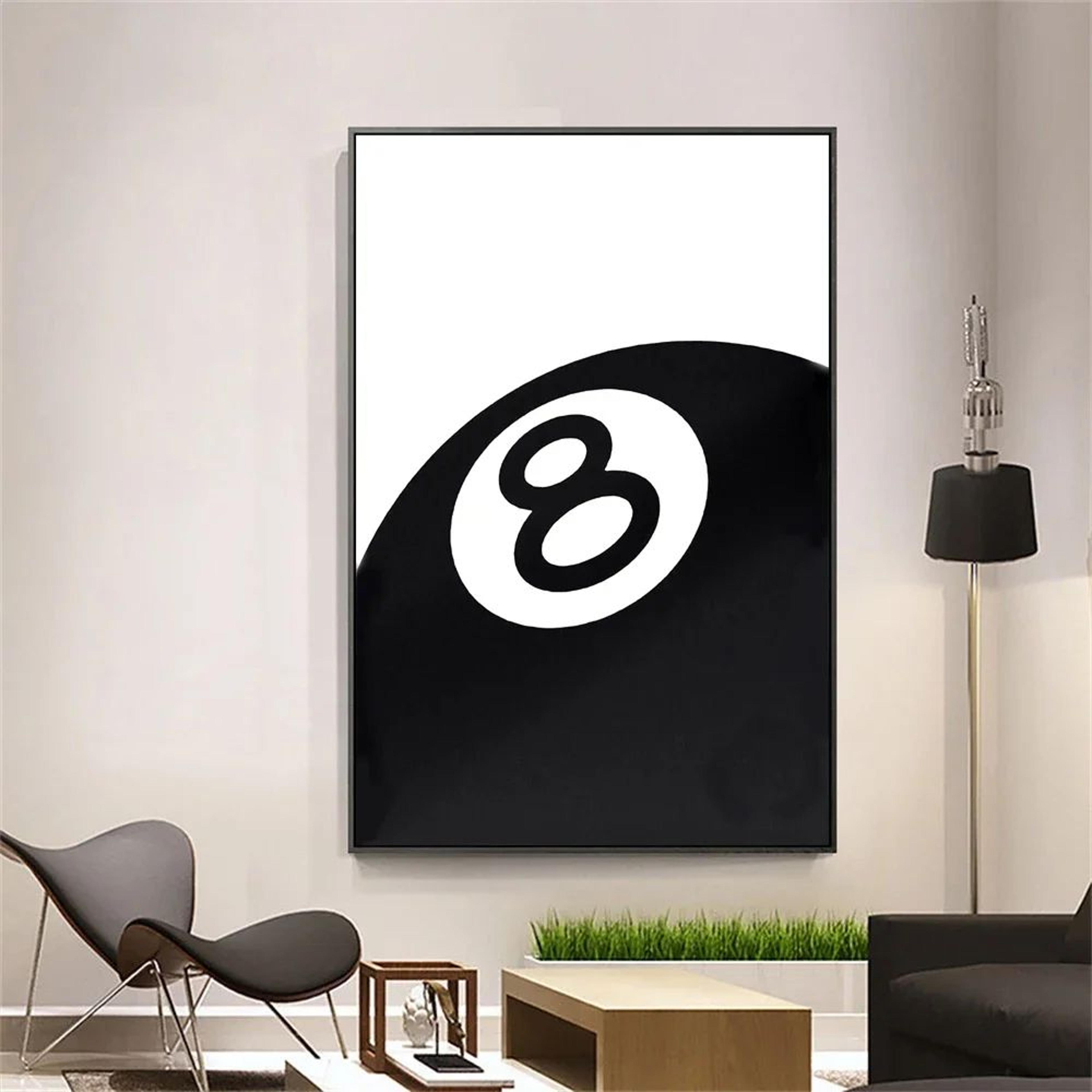Black And White 8 Ball Canvas Wall Art Billiards Theme Poster For Modern Home Decor 3