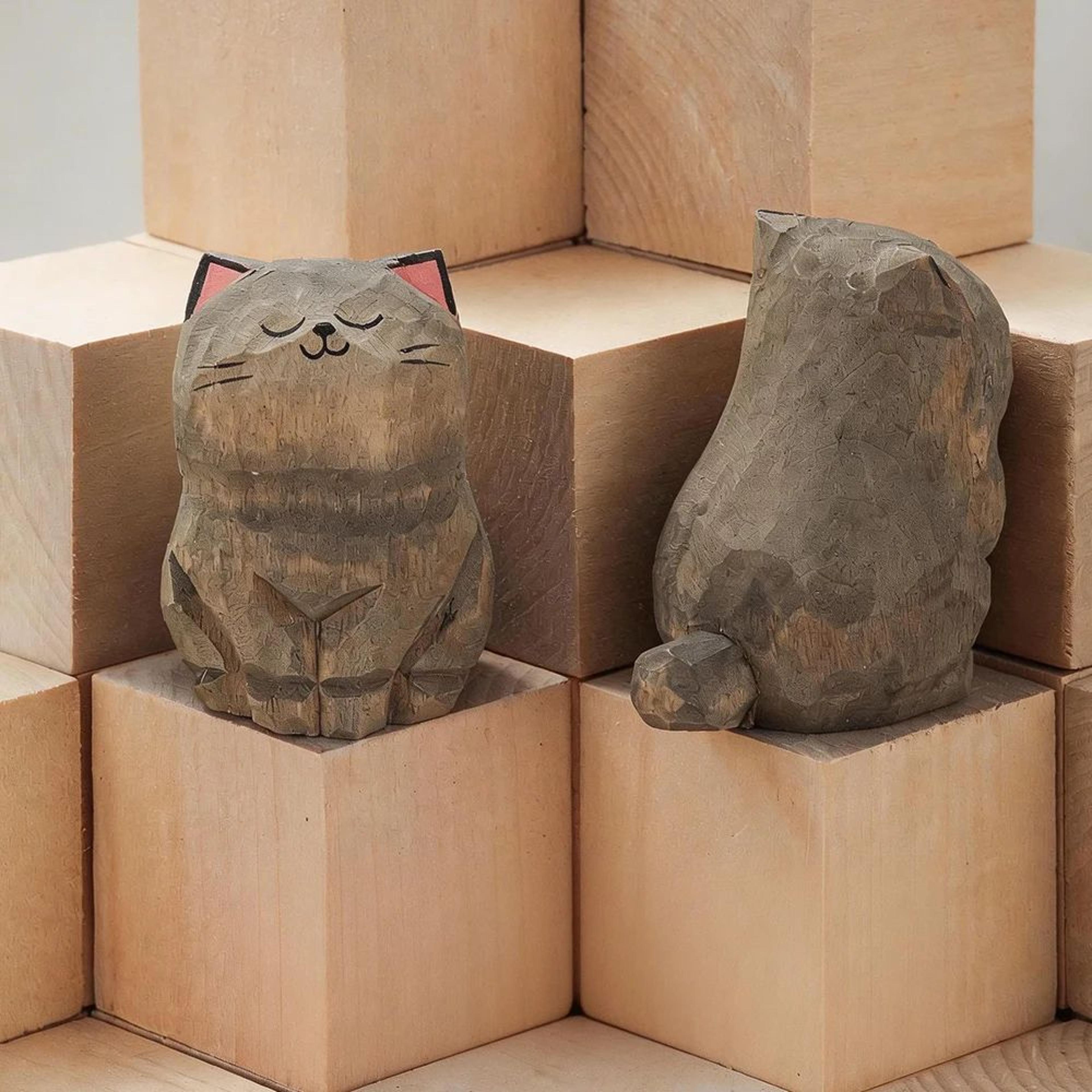 Hand Carved Wooden Cat Figurine Cute Kitten Desk Decor For Home And Car Styling 12