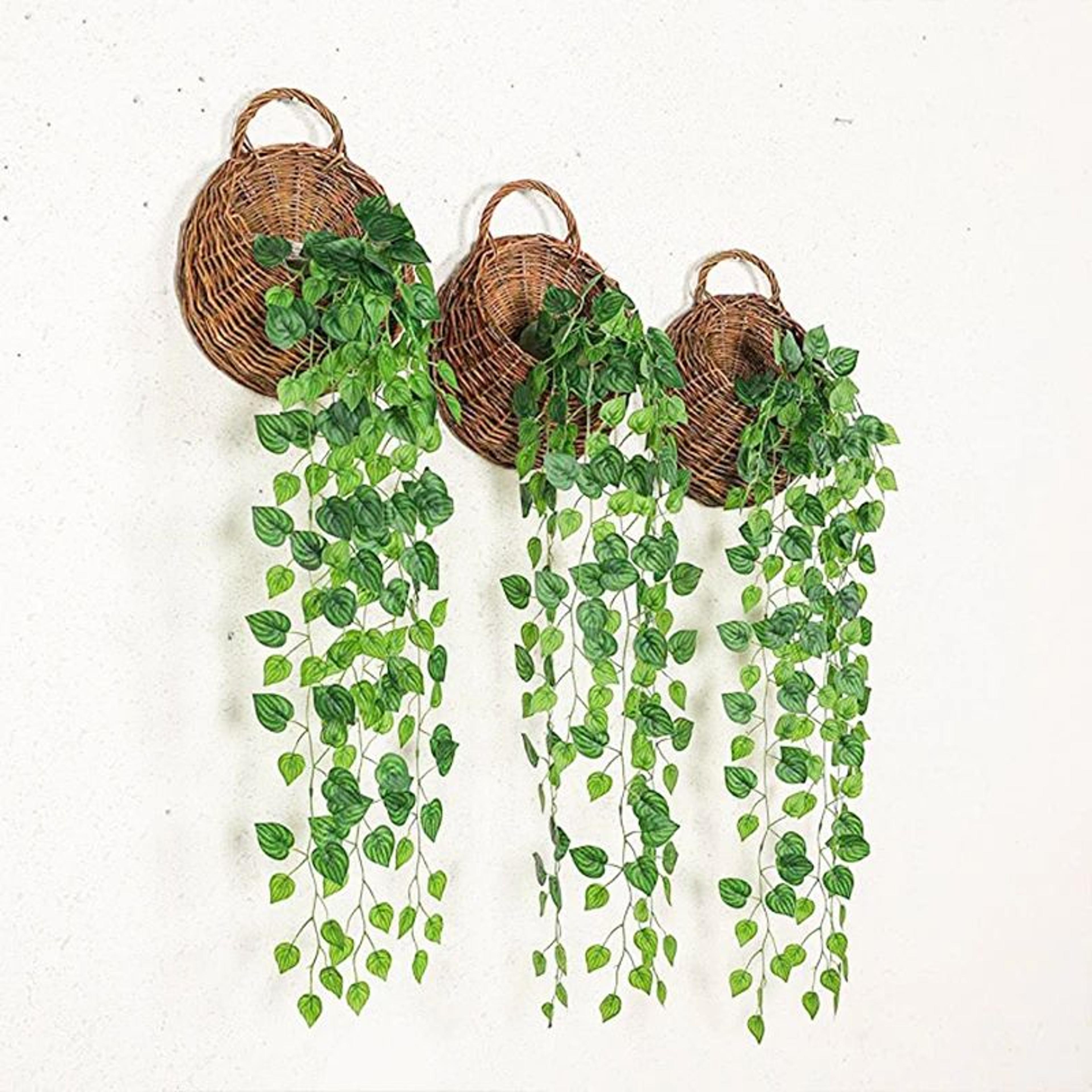 artificial hanging ivy plant with rattan basket green vine decor for home and garden styling