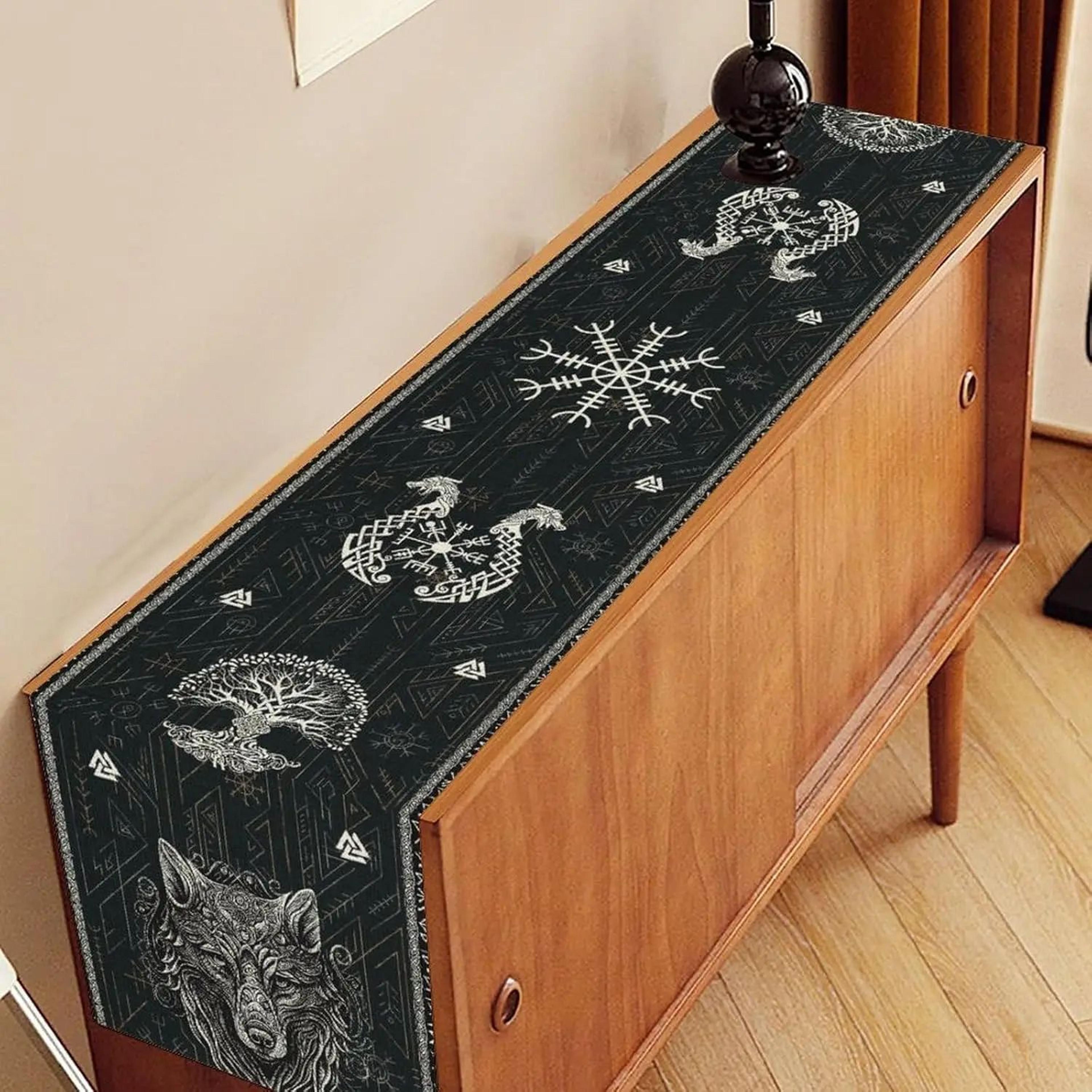 Norse Viking Raven Table Runner Tree Of Life Mythology Table Decor 2