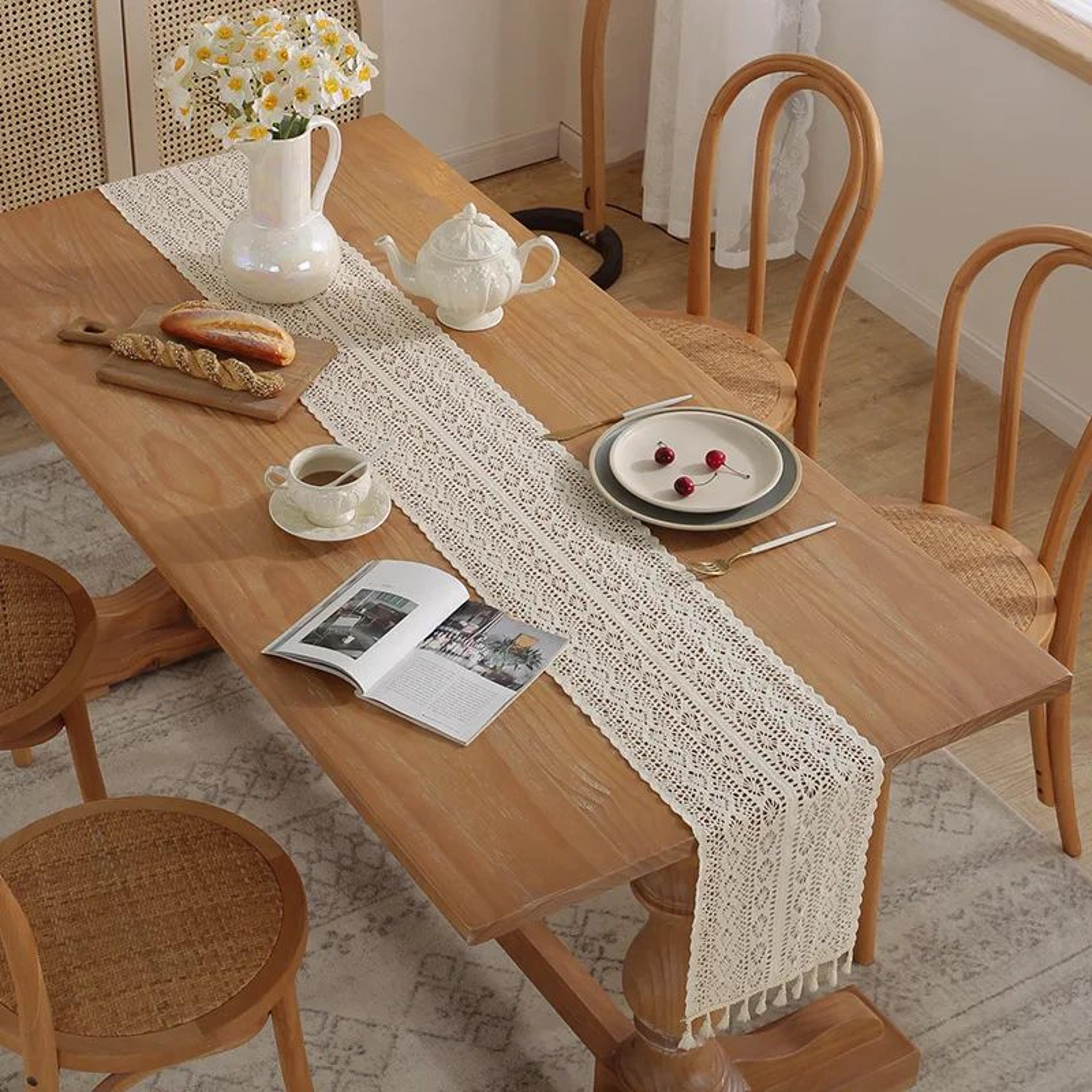 Boho Macrame Crochet Table Runner Farmhouse Bohemian Table Decor 5