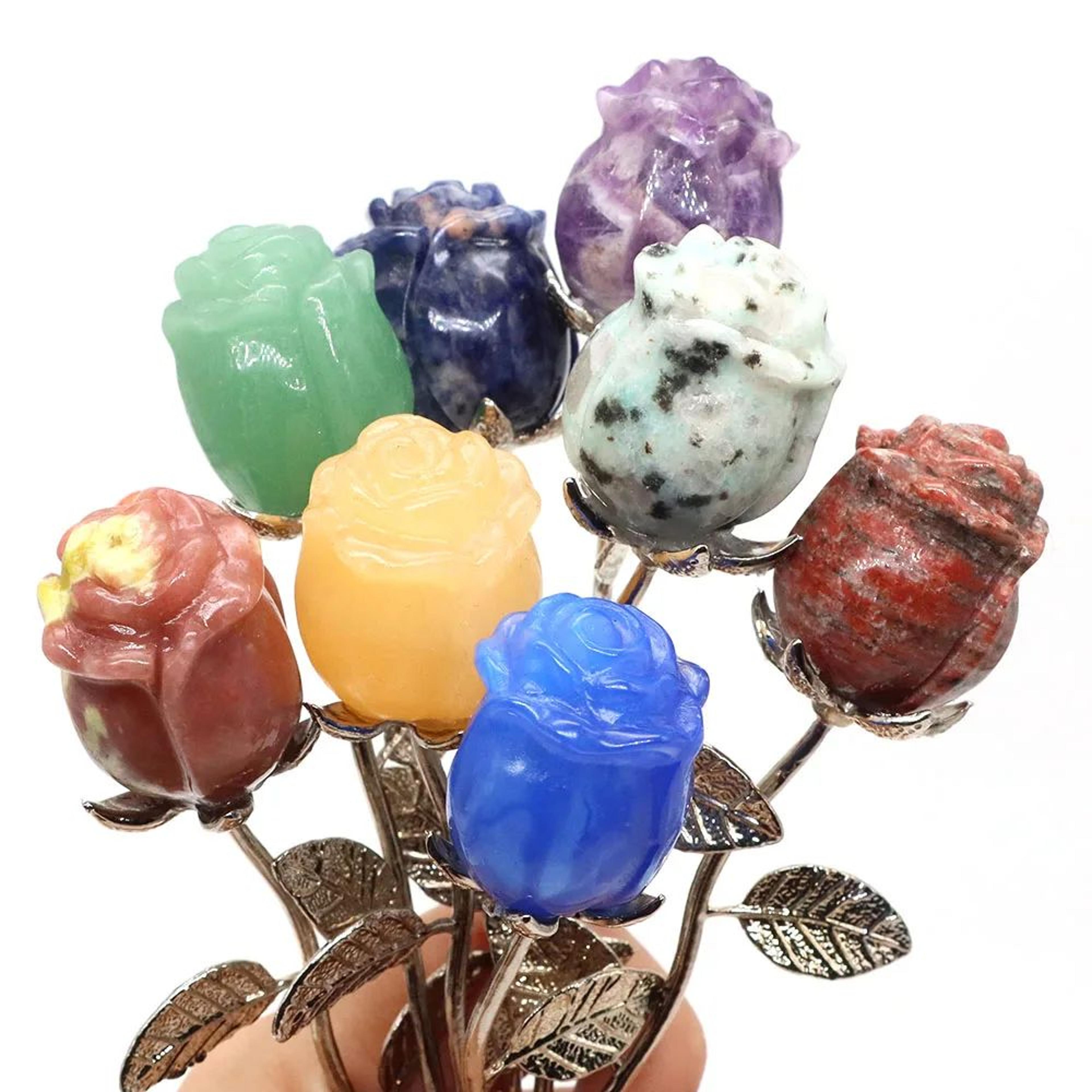 hand carved rose quartz crystal flower healing decor gift for her