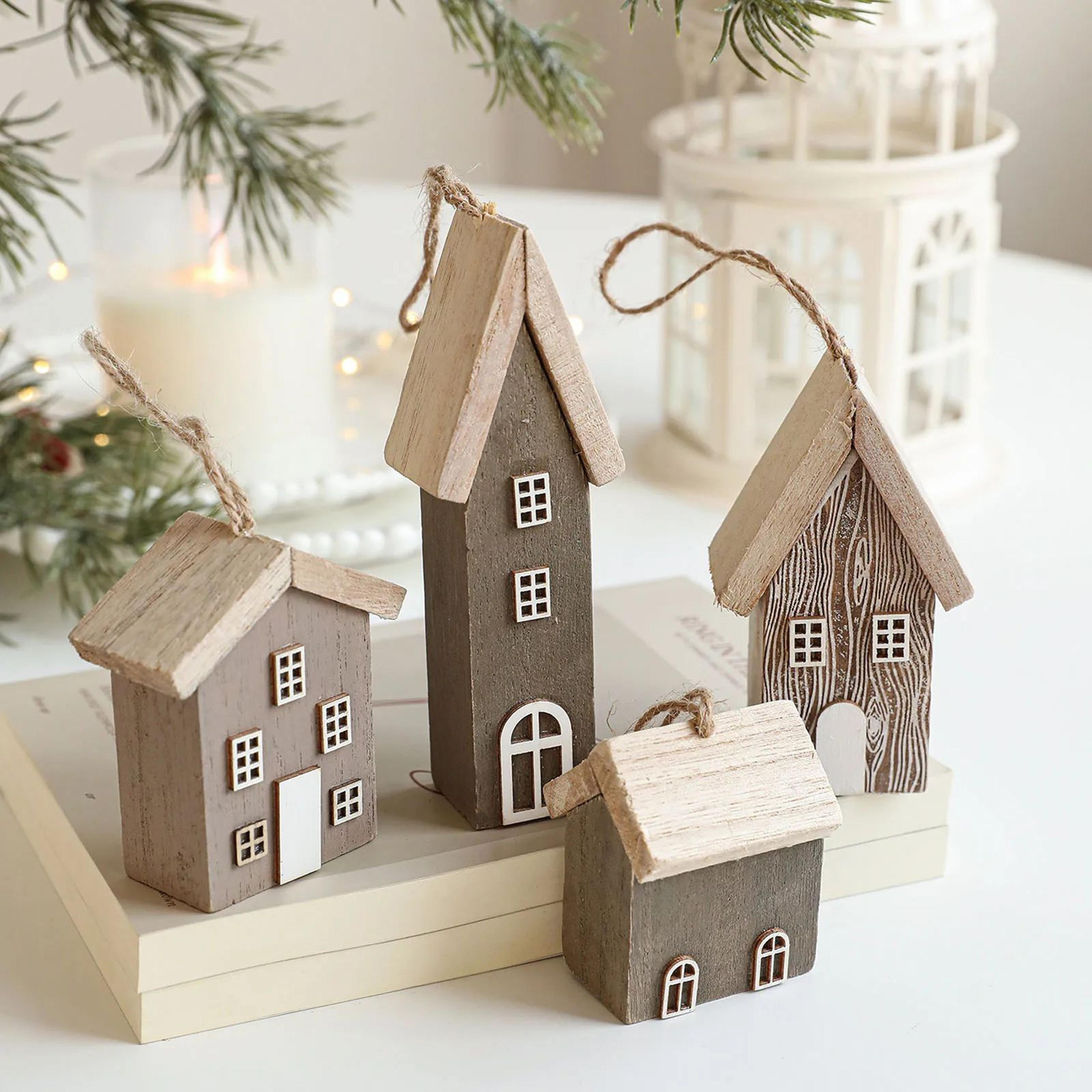 wooden christmas house ornament rustic tree hanging holiday decor