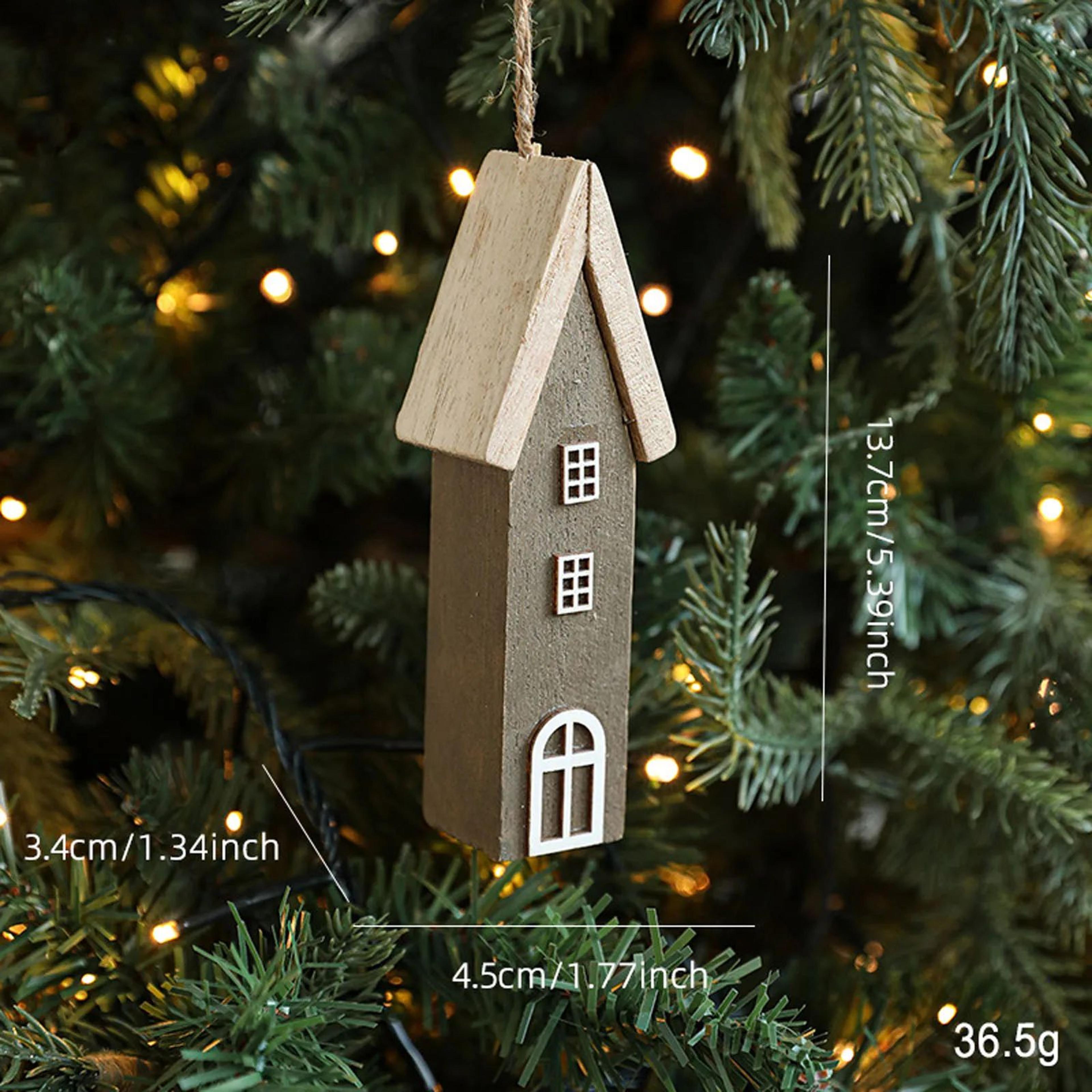 Wooden Christmas House Ornament Rustic Tree Hanging Holiday Decor 9