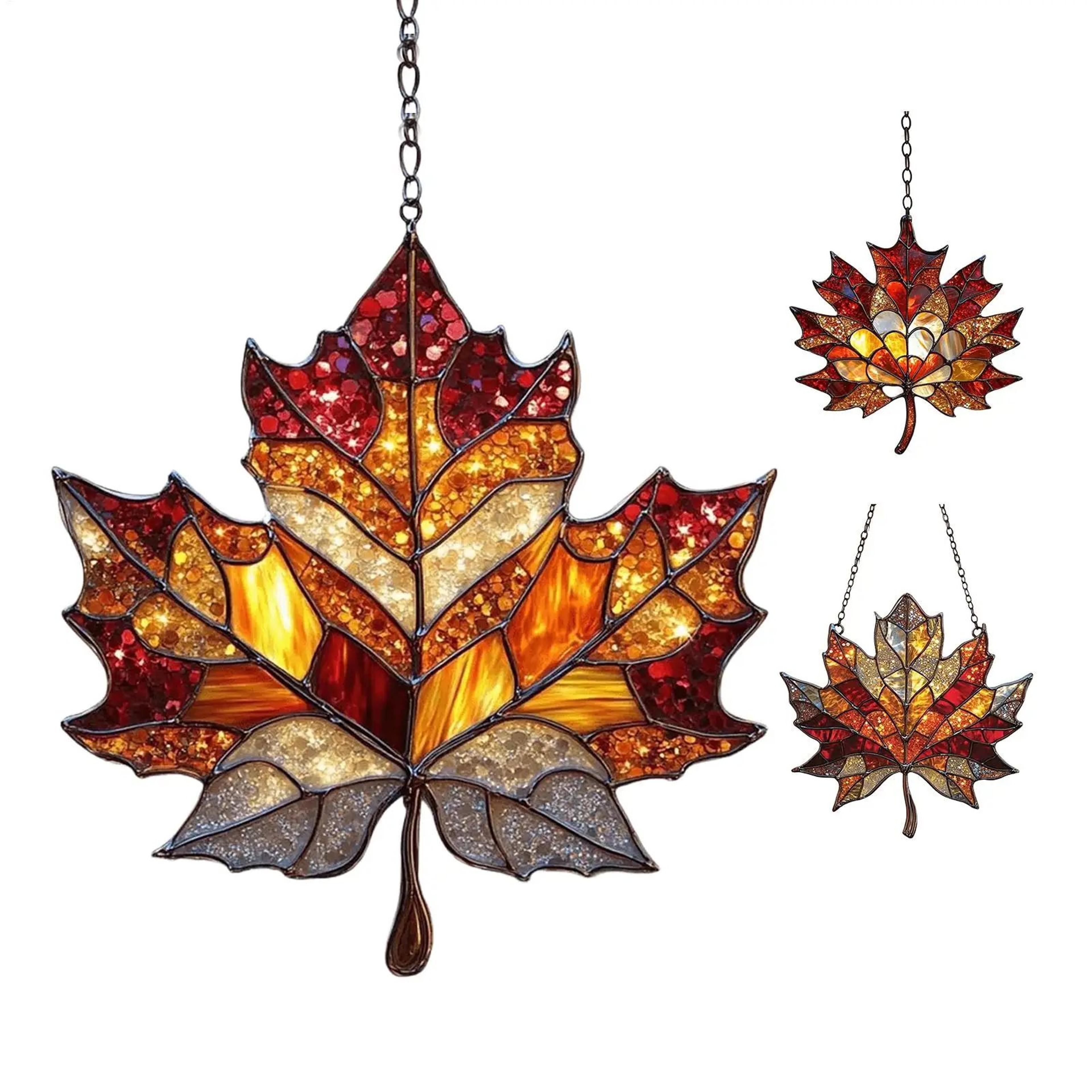 Autumn Maple Leaf Acrylic Suncatcher Thanksgiving Window Hanging Decor 4