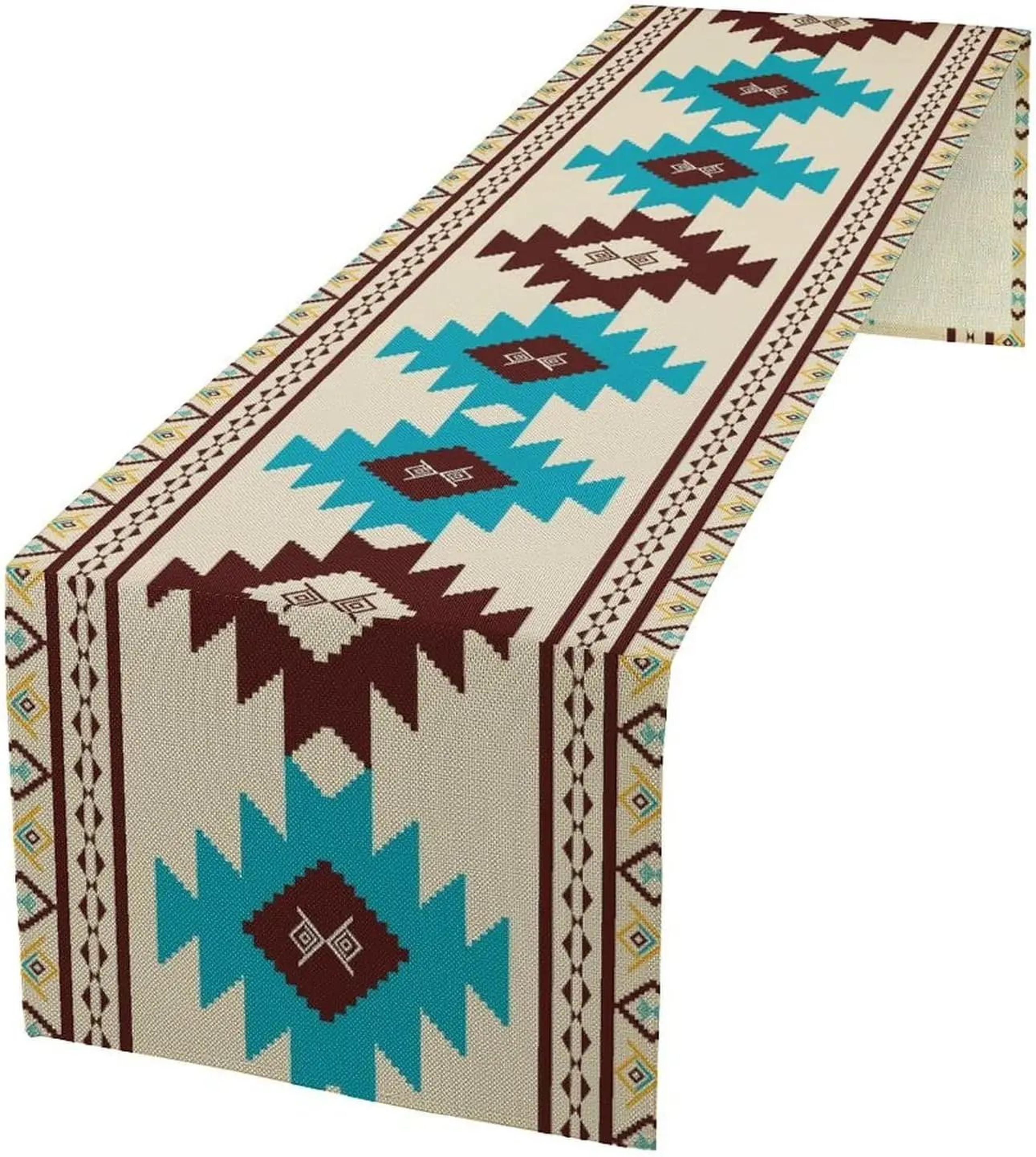 Aztec Boho Linen Table Runner Geometric Tribal Dining Table Decor 1