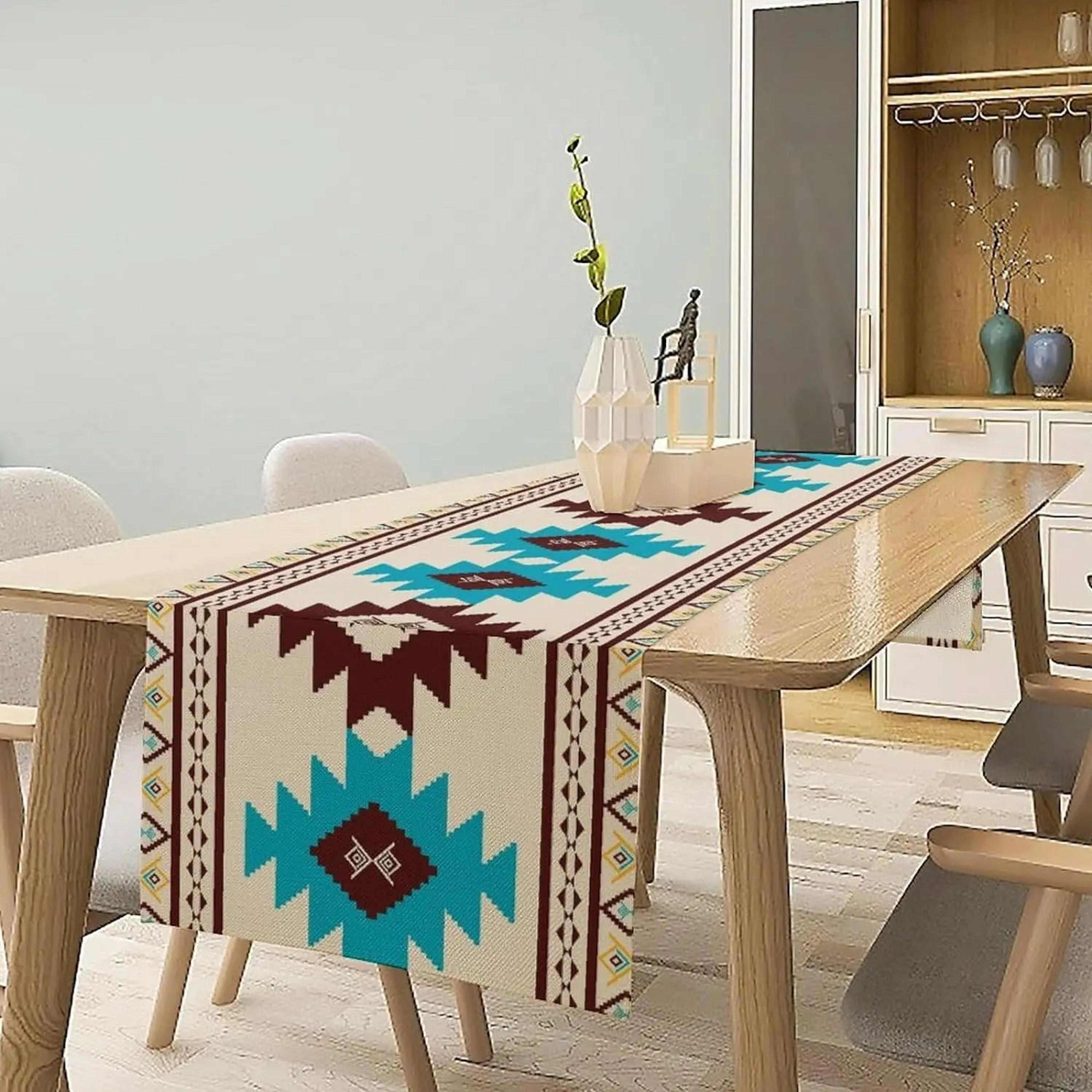 Aztec Boho Linen Table Runner Geometric Tribal Dining Table Decor 2